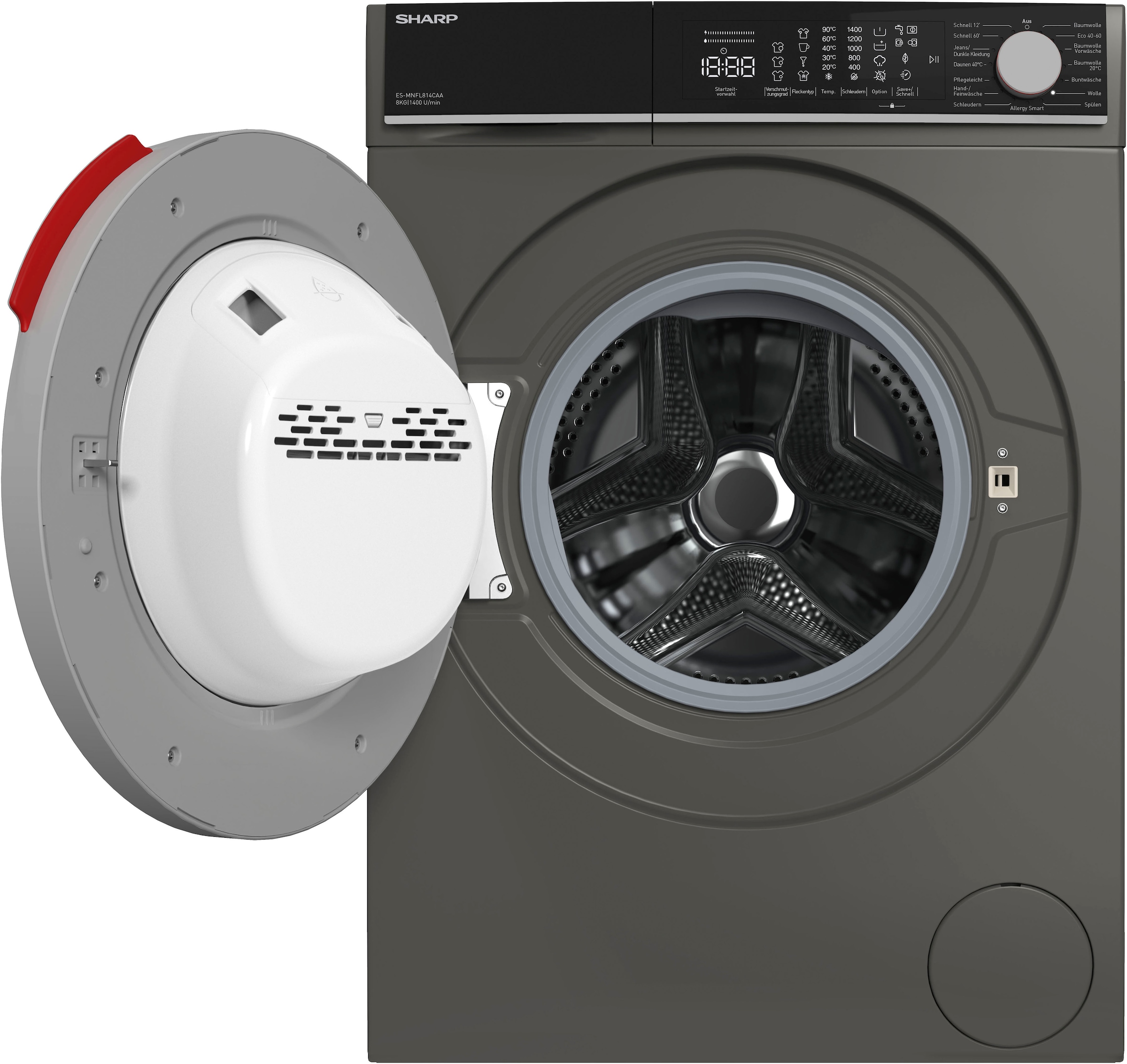 Sharp Waschmaschine »ES-MNFL814CAA-DE«, ES-MNFL814CAA-DE, 8 kg, 1400 U/min, Microfiber-Filter gegen Mikroplastik-Partikel