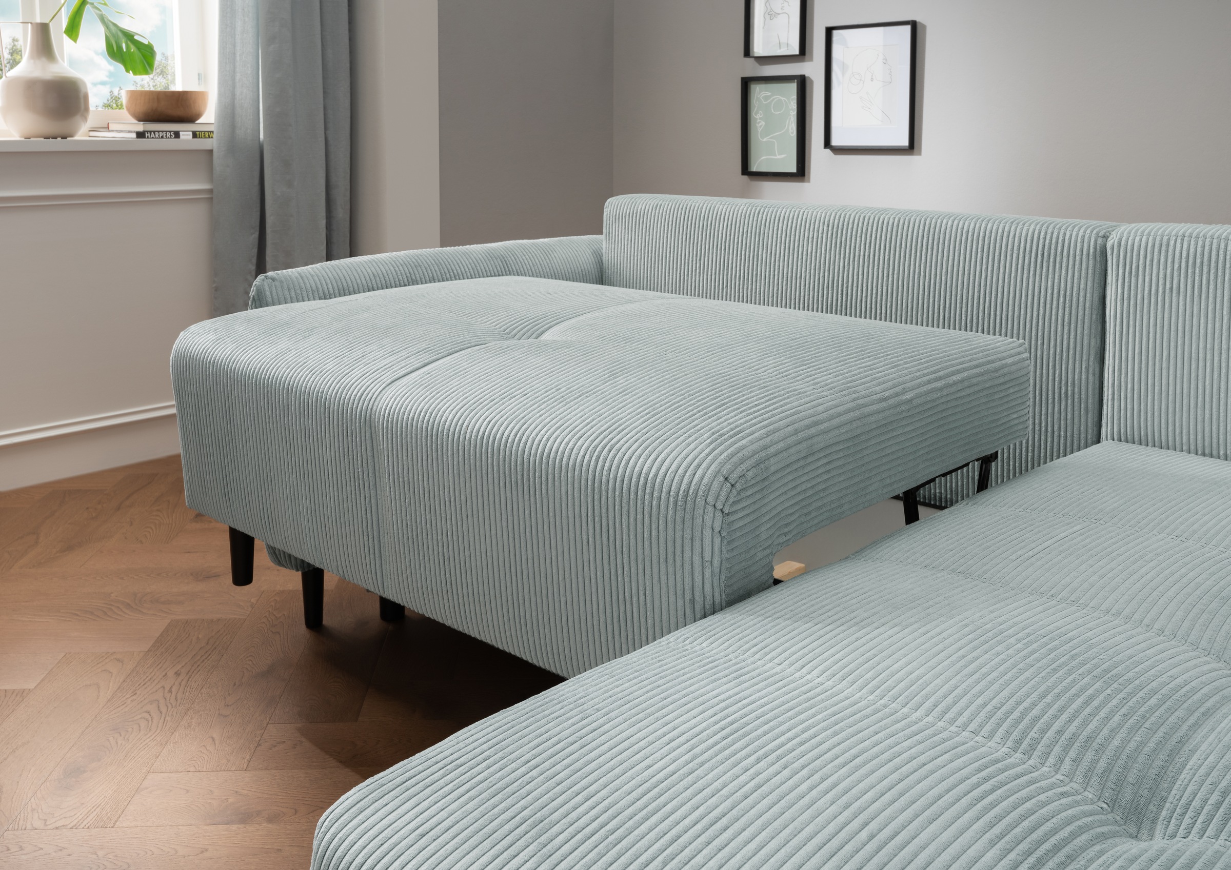 INOSIGN Ecksofa »Mara, L-Form, aktueller Cord Bezug und tolle Farben, schmale Armlehnen«, whlw. mit Bettfunktion,Recamiere links/rechts montierbar, Breite 238cm