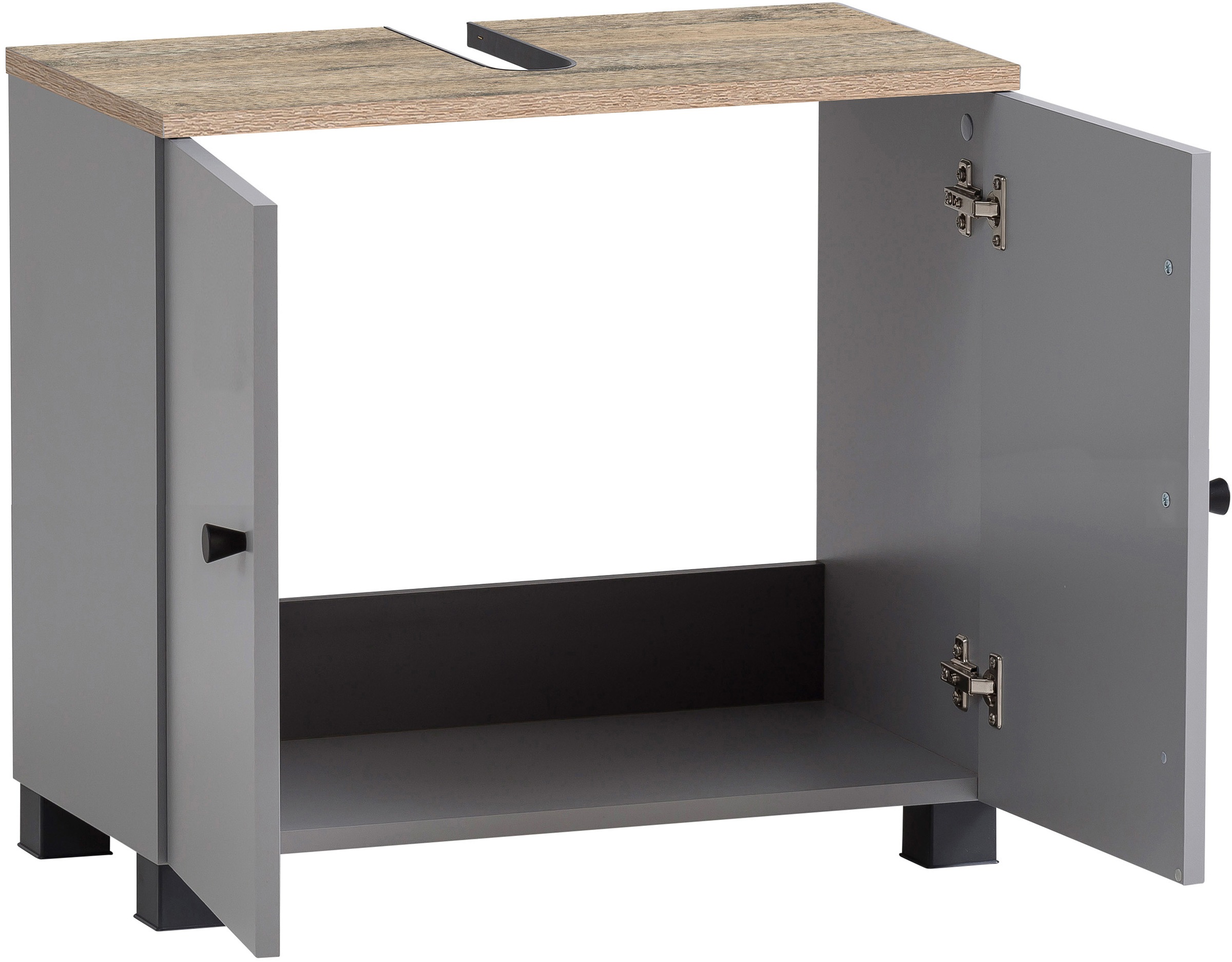 Schildmeyer Waschbeckenunterschrank »Balto, Breite 59 cm«, Oberboden mit fühlbarer Holzstruktur und Siphonausschnit