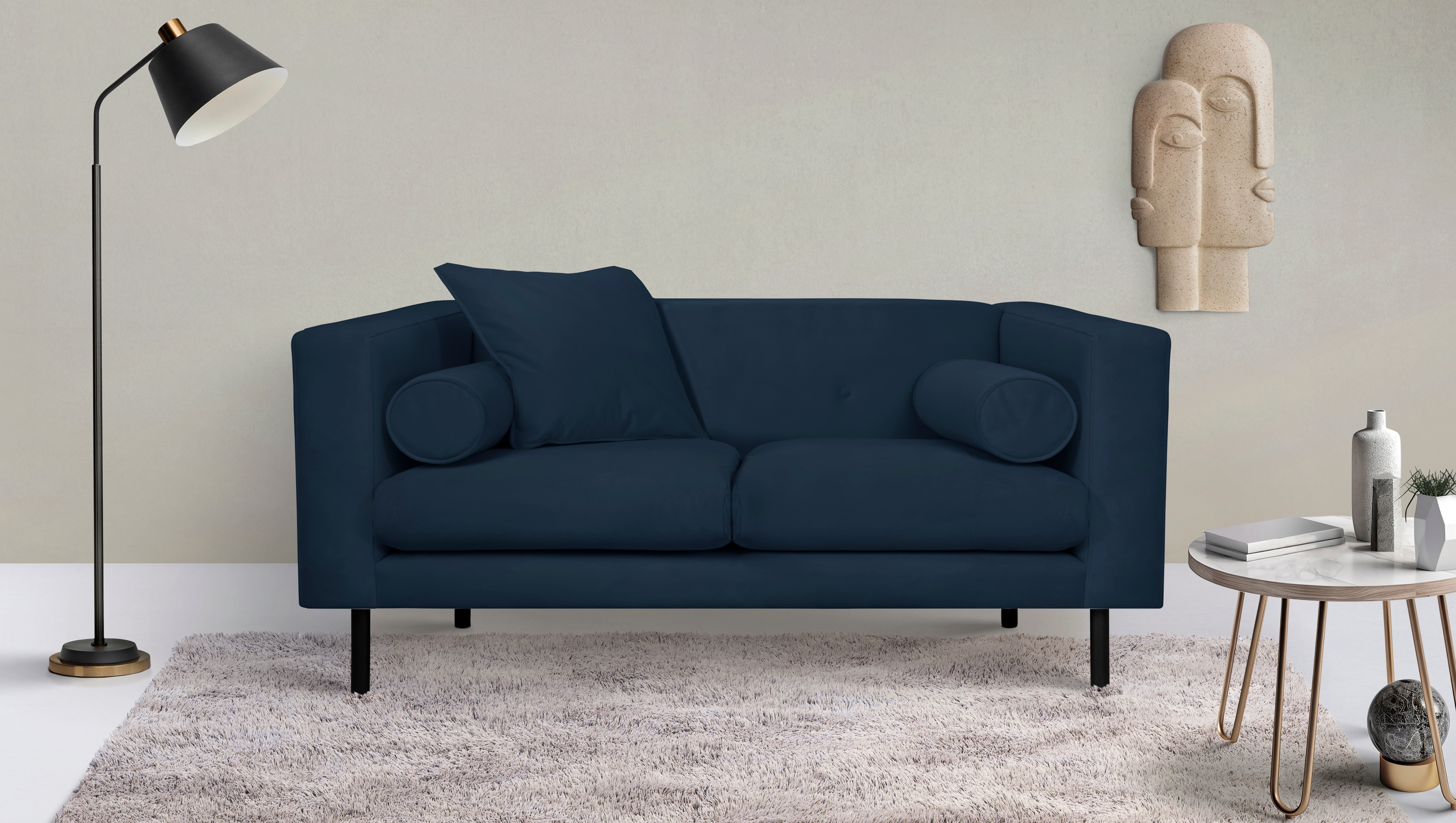 Home affaire 2-Sitzer "Lillibeth Designsofa mit Wellenunterfederung, Maße B/T/H: 155/74/83 cm" Zierkissen als Wendekissen, in Samtoptik oder Cord