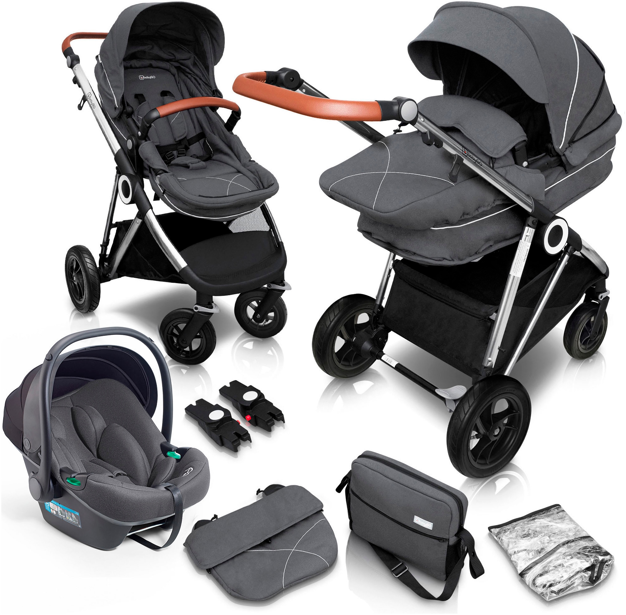 Kombi-Kinderwagen »Halime AIR 3in1, Anthracite Black«, mit Luftreifen, inkl....