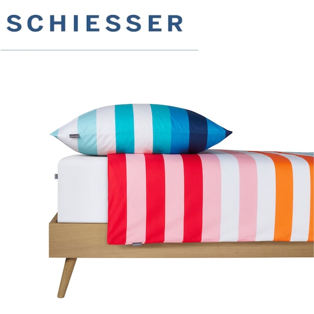 Schiesser Bettwäsche »Happy Stripe aus weicher Baumwolle und jeder Menge bunter Streifen« 2 Stk. OEKO-TEX® MADE IN GREEN