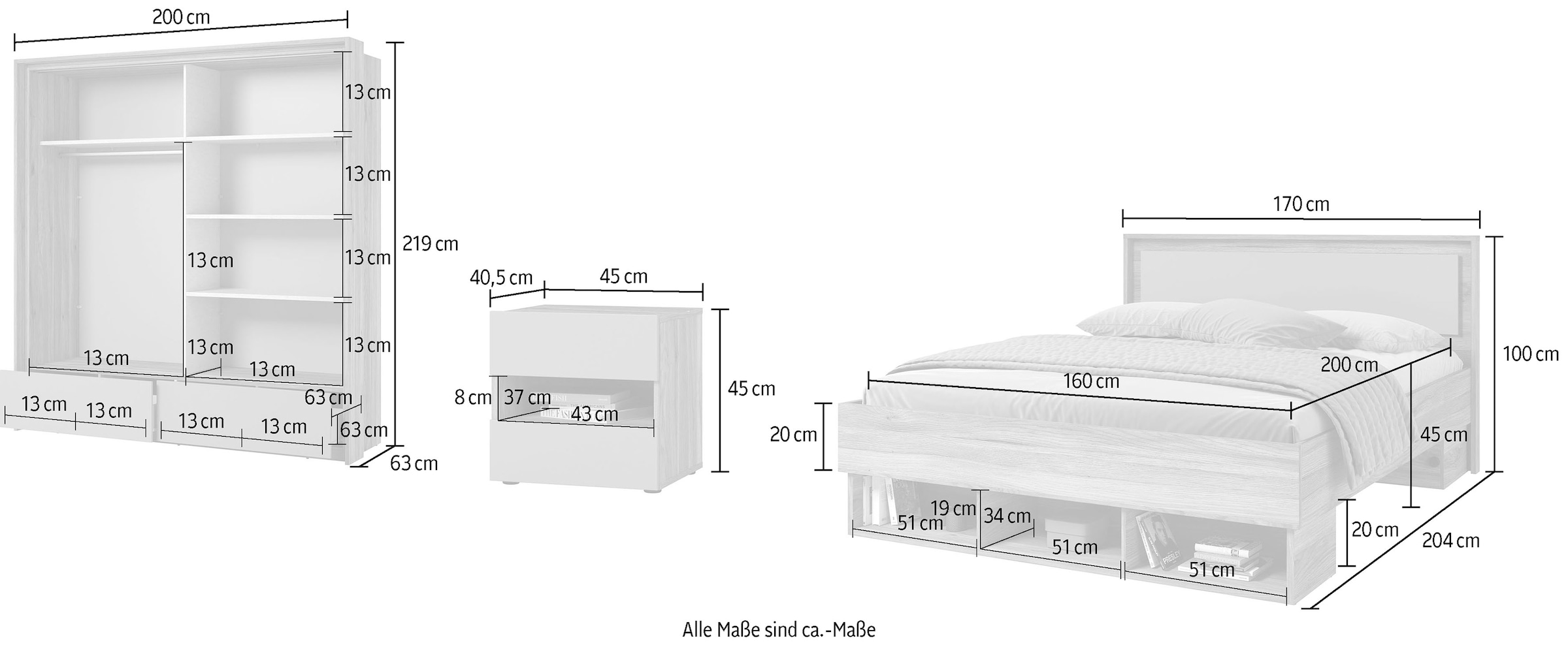 INOSIGN Schlafzimmer-Set »Wharton, Komplettschlafzimmer«, (6 tlg.), FSC-zertifizierter Holzwerkstoff, Kleiderschrank mit Innenausstattung
