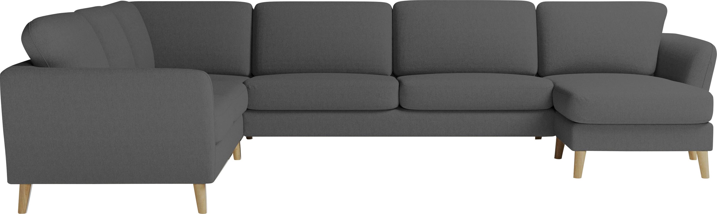 Home affaire Wohnlandschaft »MARSEILLE XXL 349cm, U-Form, Ottomane rechts/links wählbar«, Massivholzbeine Eiche, Landhausstil, Wellenunterfederung