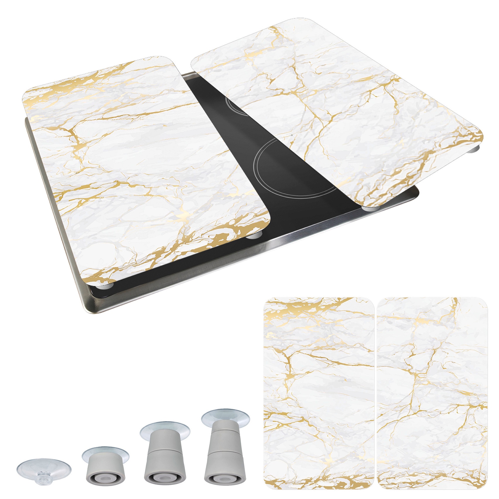 WENKO Herd-Abdeckplatte »Universal Modell Marmor Gold«, (Set, 2 tlg.), Herdabdeckung für alle Herdarten, kratzfest, mit rutschfesten Füßen