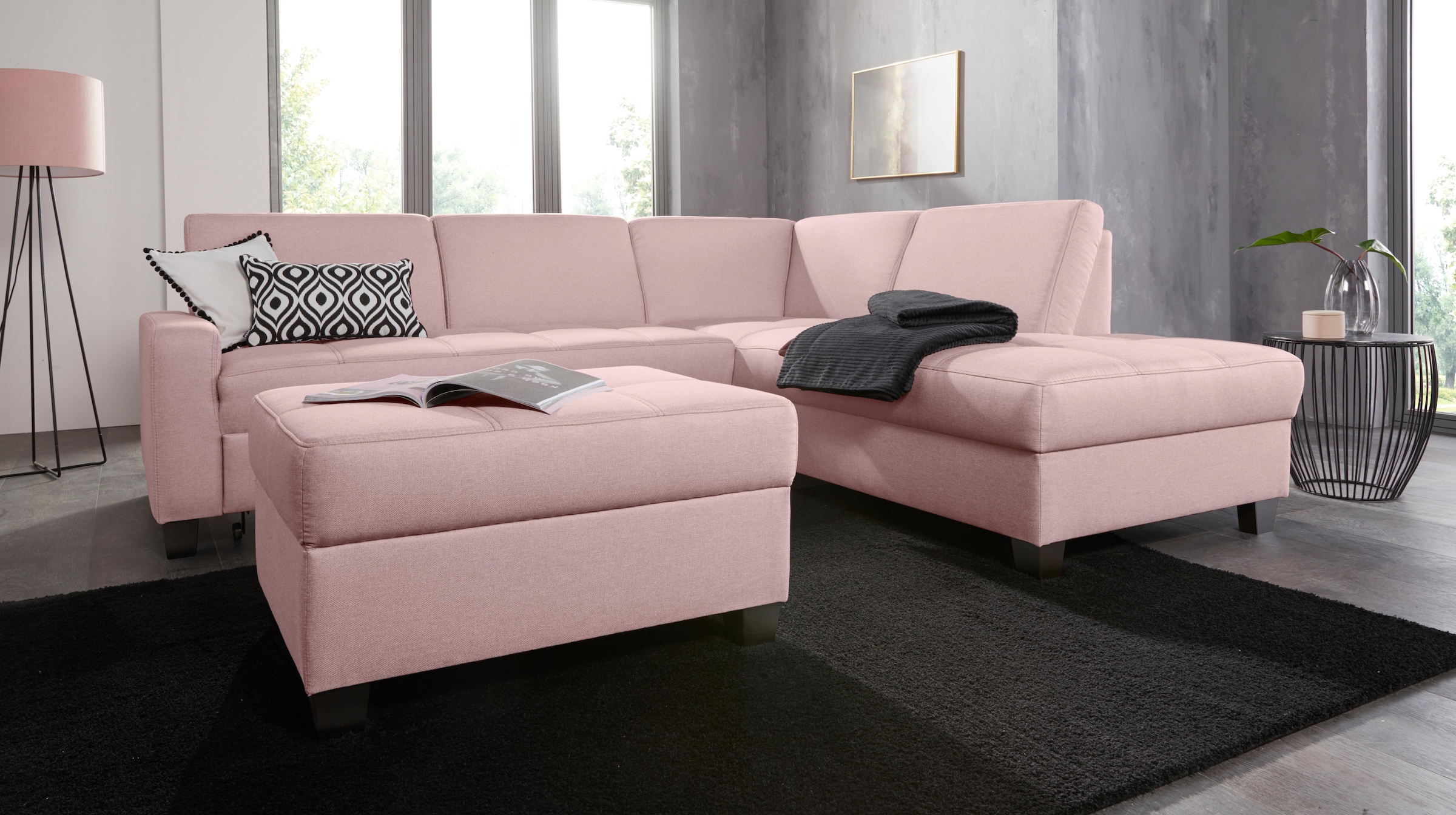 DOMO collection Ecksofa "Florentina zeitlos und elegant, Sitznähte als Designelement, L-Form" wahlweise mit Bettfunktion, mit Kontrastnaht, Komfortsitzhöhe 47cm