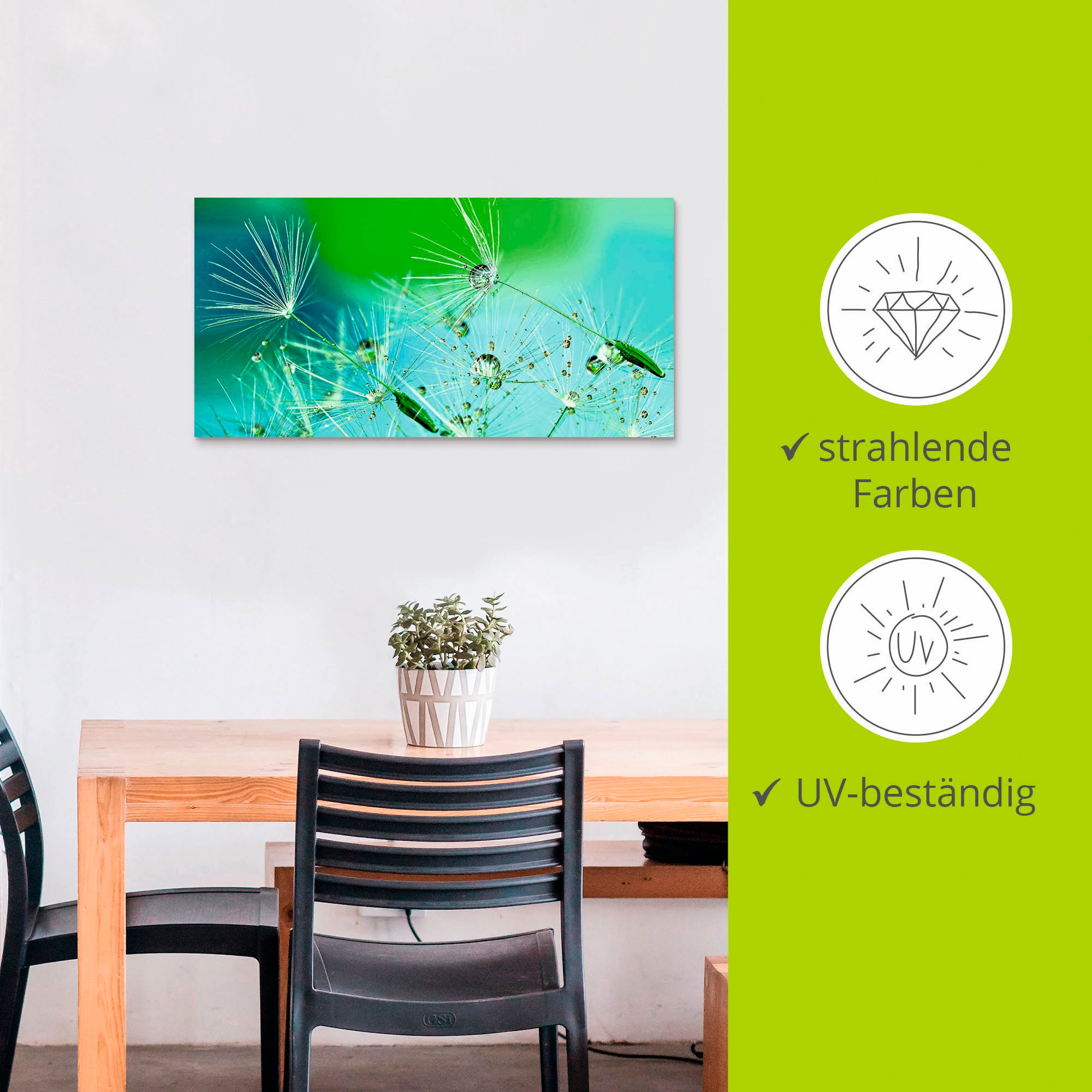 Artland Wandbild »Glitzernde Pustblumen mit Wassertropfen«, Blumen, (1 St.), als Alubild, Outdoorbild, Leinwandbild in verschied. Größen
