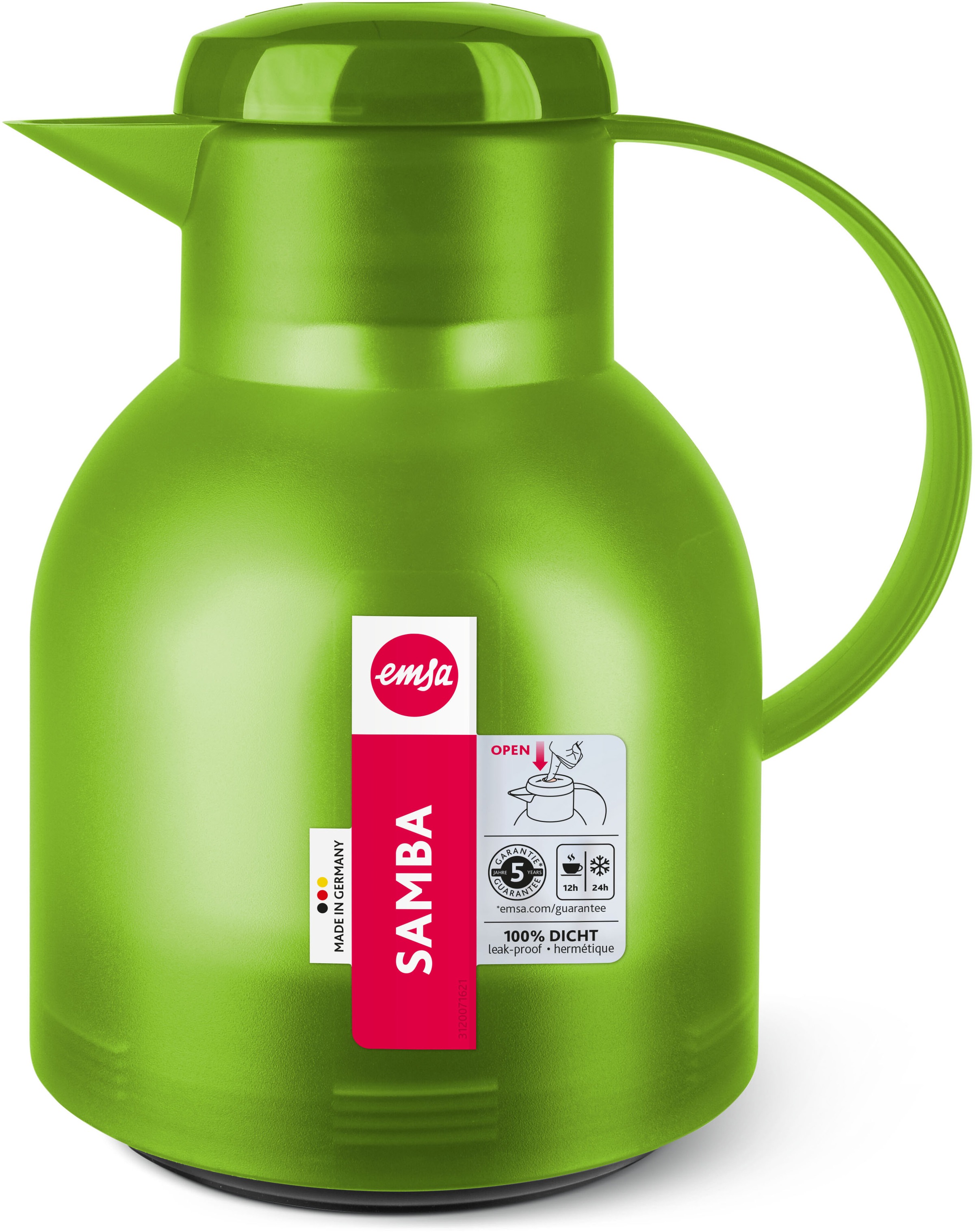 Emsa Isolierkanne »Samba«, 1 l, zeitloses Design, einfacher Knopfdruck, 24h kalt, 12h warm