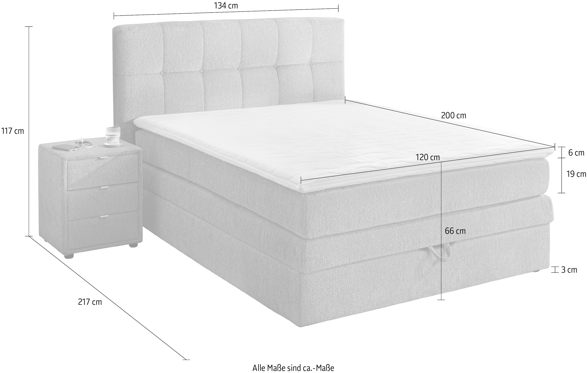 Jockenhöfer Gruppe Boxspringbett »AMY mit Bettkasten, inkl. Bonnell- oder Taschenfederkernmatratze H2-H4« mit 6 cm Kaltschaum-Topper, Chenille-Bezug, 120x200 und 140x200 cm