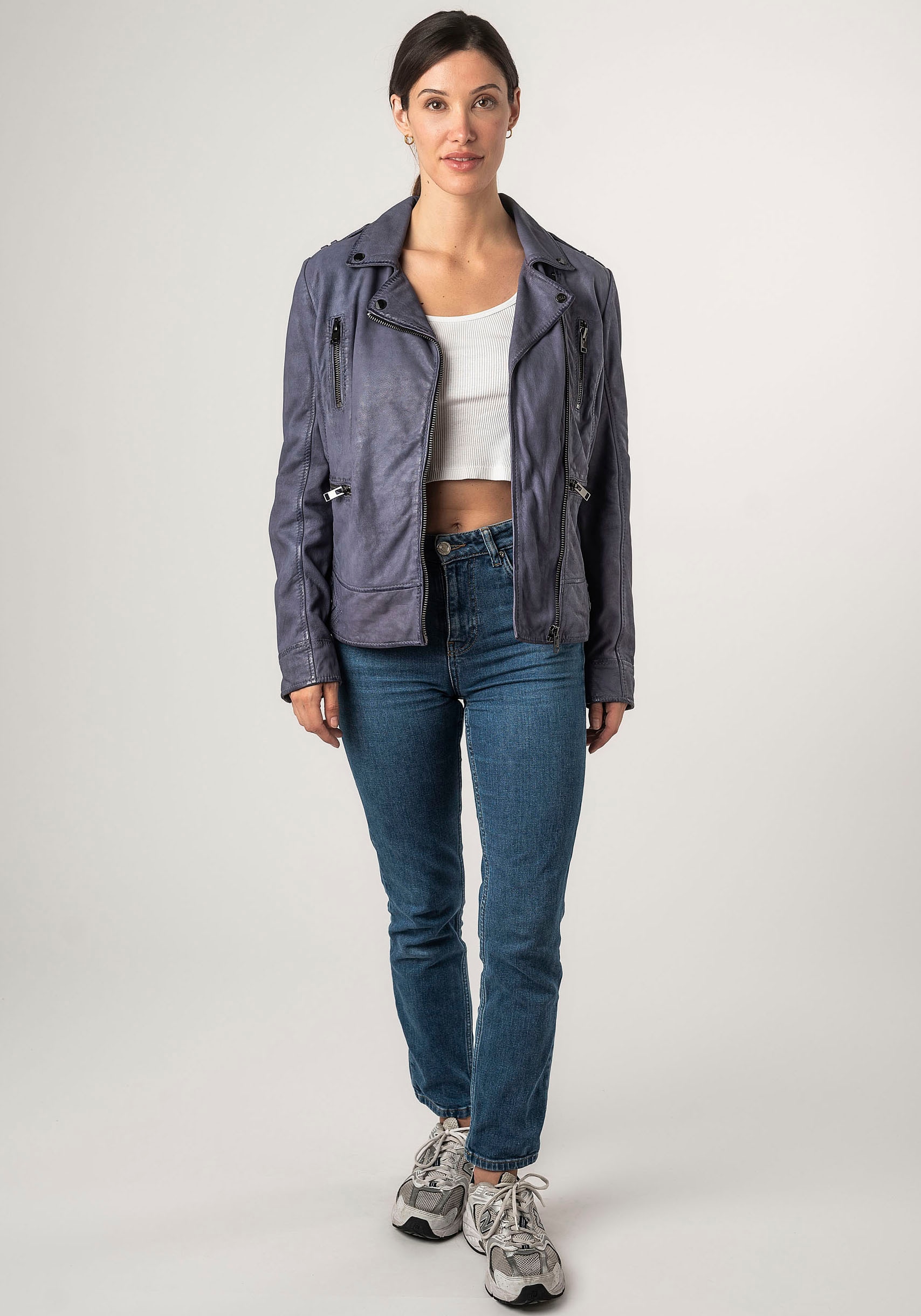 Mauritius Lederjacke »2Wtashi«, mit Schulterklappen, mit Nieten, mit Zipper-Taschen