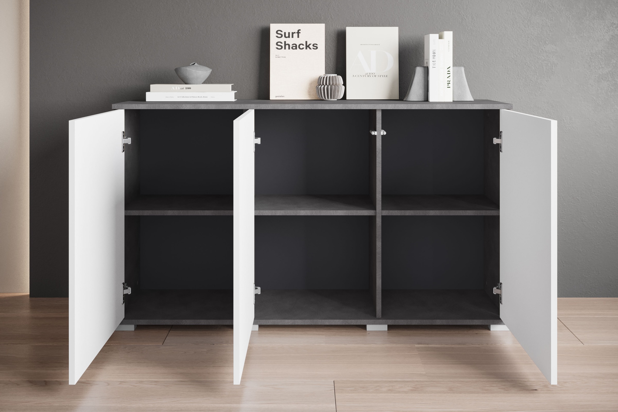 INOSIGN Sideboard »Kenia, moderne grifflose Kommode mit 3 Türen, Breite 120 cm«, (1 St.), Push-to-Open-Fronten, höhenverstellbaren Einlegeböden
