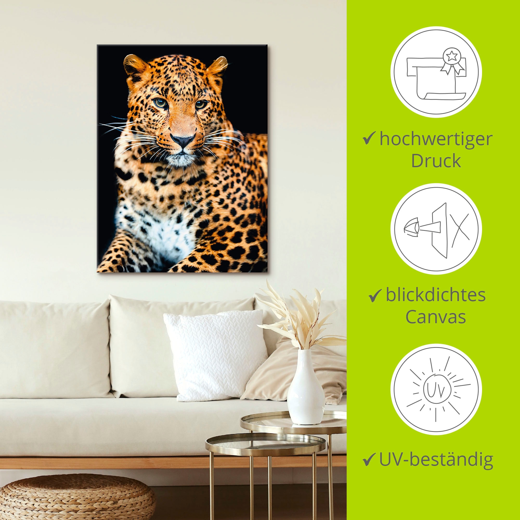 Artland Wandbild »Wütender wilder Leopard«, Wildtiere, (1 St.), als Alubild, Outdoorbild, Leinwandbild, Poster, Wandaufkleber