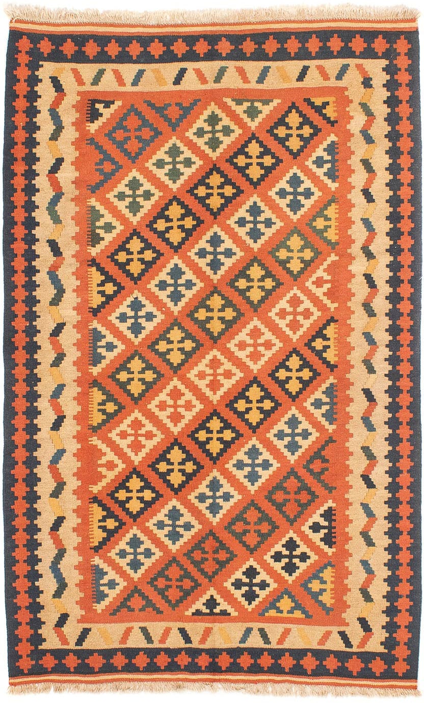 morgenland Wollteppich »Kelim - Oriental - 195 x 124 cm - orange«, rechteckig, Wohnzimmer, Einzelstück