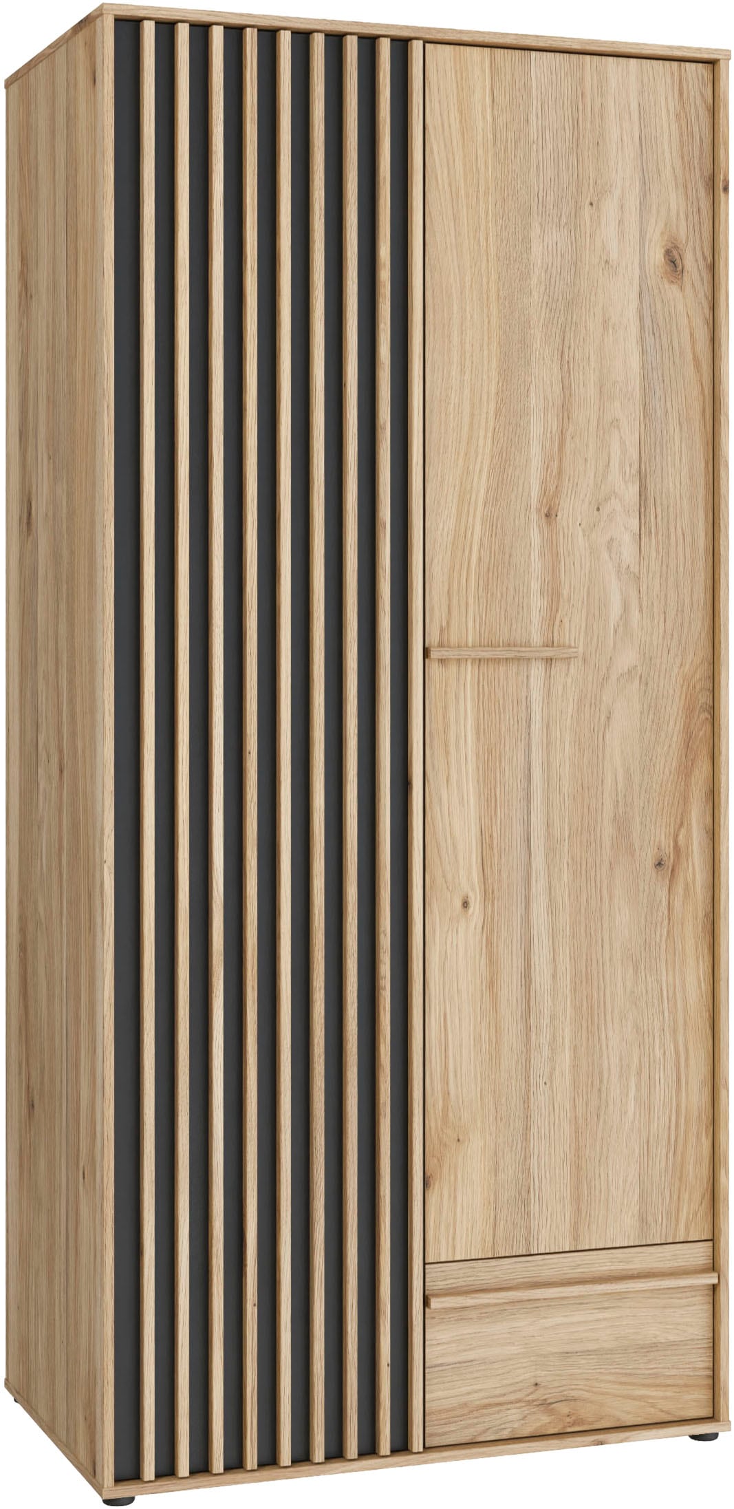 FORTE Kleiderschrank »Drehtürenschrank,Lamellenoptik, Einlegeböden,Stauraum« B/H/T 93,1/200,1/58,7cm; Schubkasten mit Vollauszug