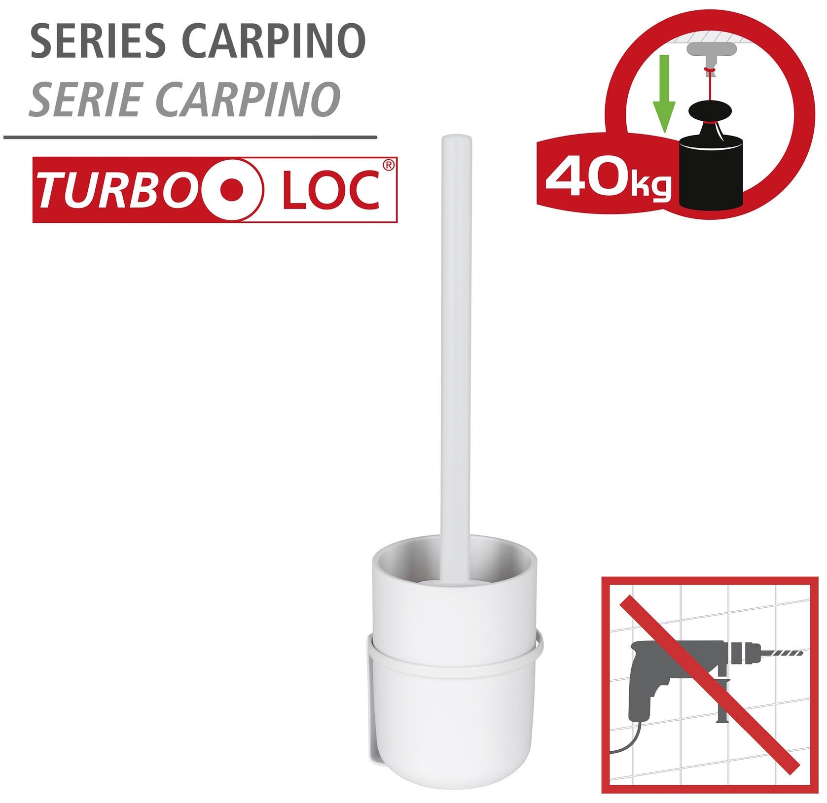 WENKO WC-Garnitur »Turbo-Loc® Carpino«, aus Kunststoff-Metall, weiß, Befestigen ohne Bohren
