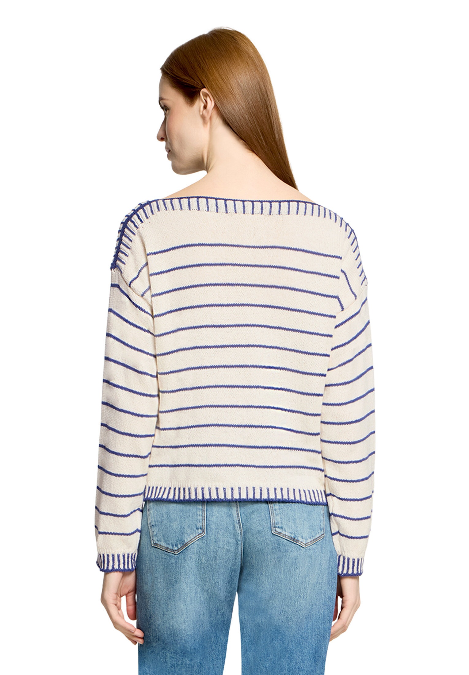CARTOON Boatneck Knit Sweater Dark Blue/White 36 7