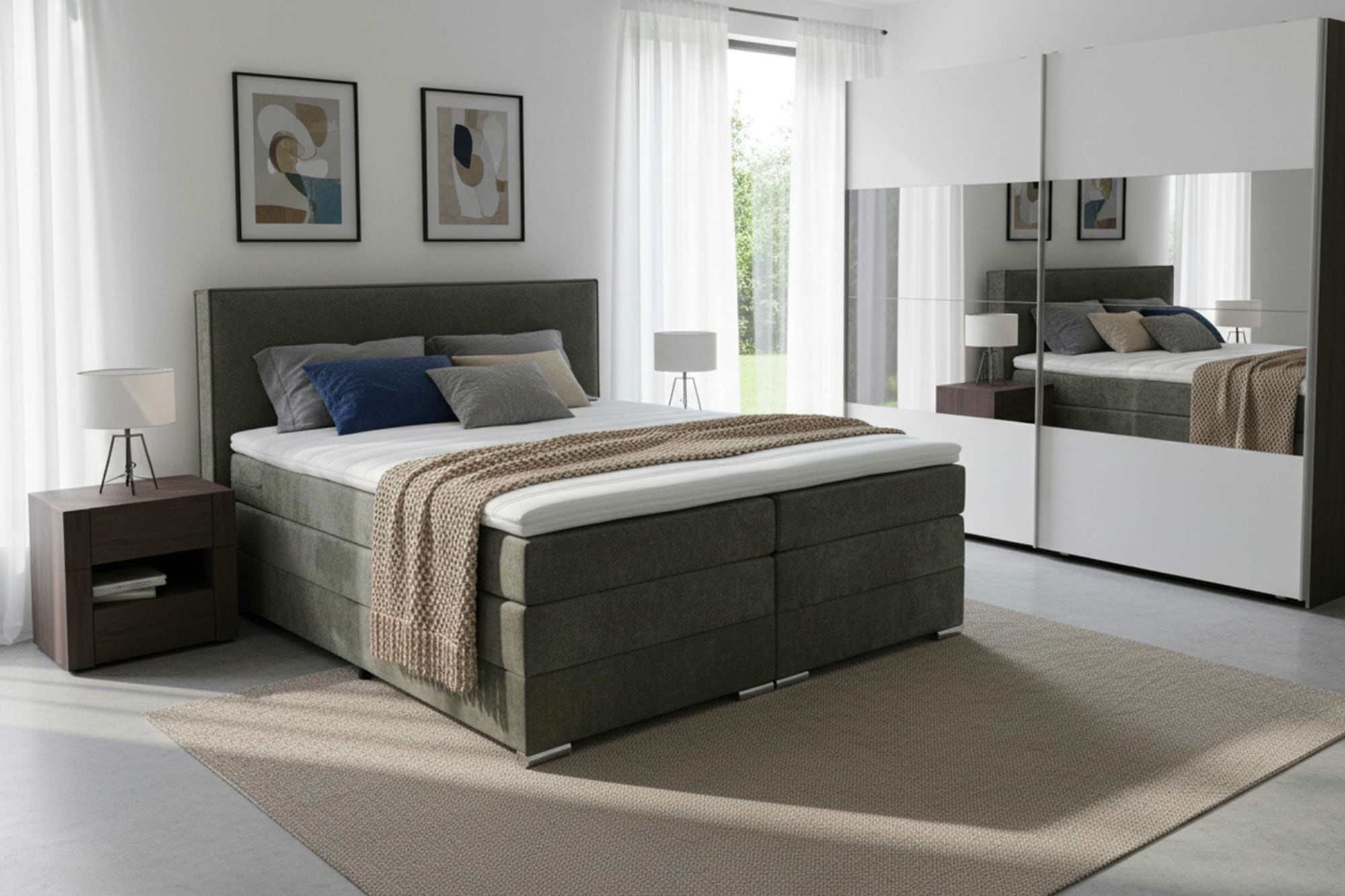 Home affaire Boxspringbett "Romeo, Doppel- & Polsterbett, Federkernbett, Komfortbett, 160, 180 cm" inkl. 6 cm Topper, zwei Bettkästen, Taschen-Federkernmatratze in H4