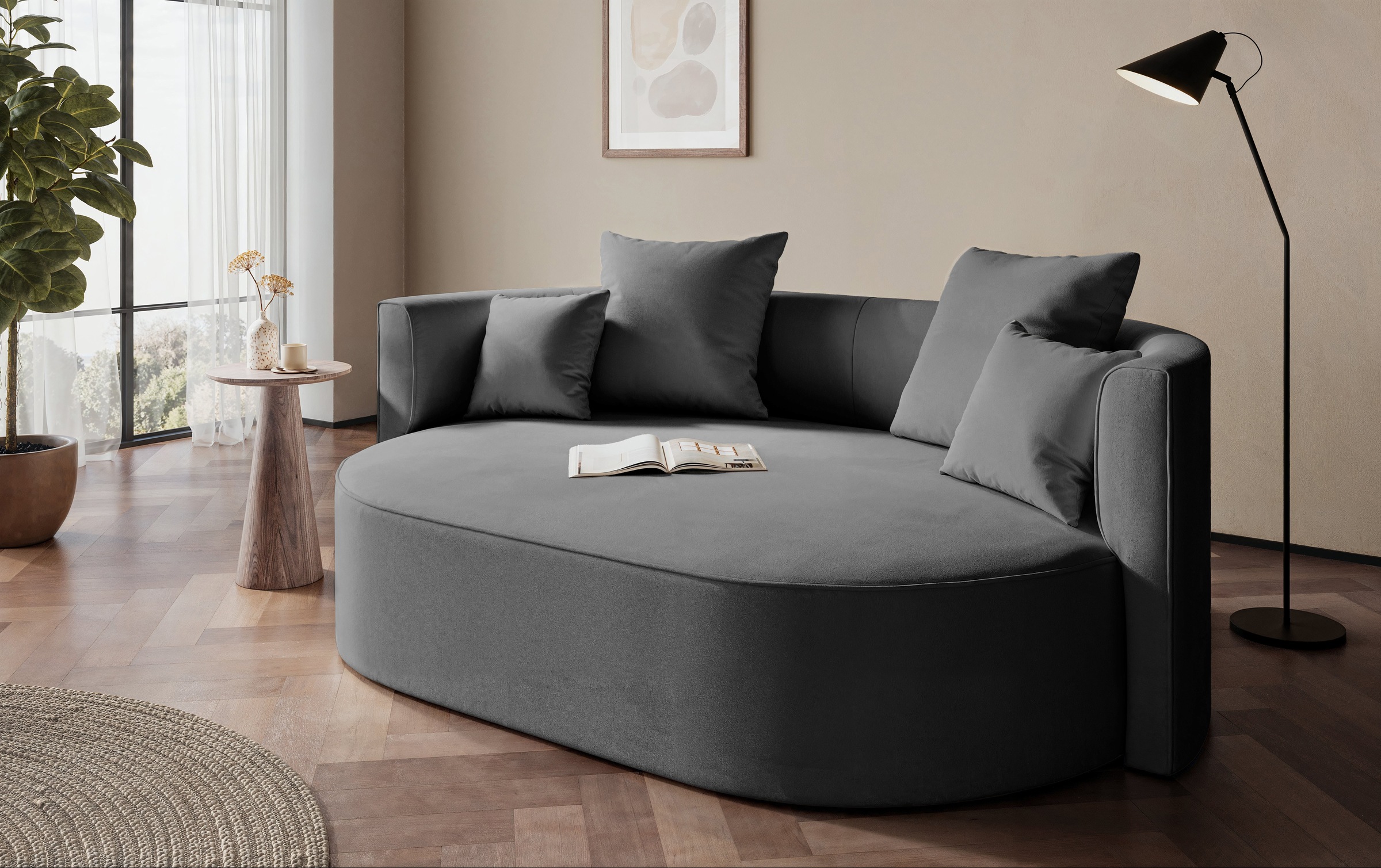 LeGer Home by Lena Gercke 2,5-Sitzer "ISALIE Samtoptik, rundes Loungesofa, mit Kissen, perfekt gepolstert" moderne Stoffe, mit 4 Zierkissen, extra große Sitzfläche