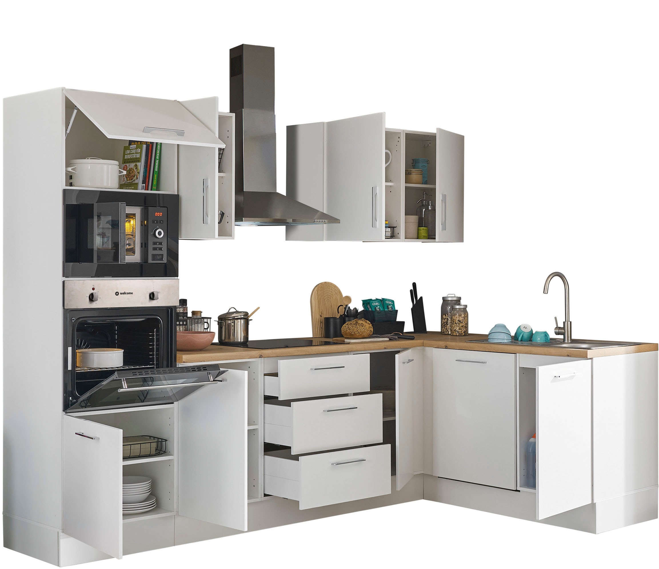 BASIC by Balculina Winkelküche »Turin«, Stellbreite 280x175 cm, wahlweise mit E-Geräten