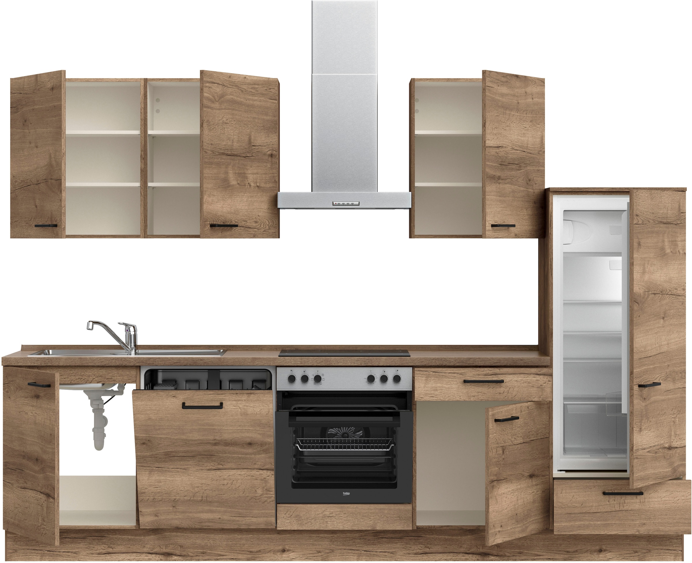 nobilia® Küchenzeile »"Structura I"«, vormontiert, Ausrichtung wählbar, Breite 300 cm, wahlw. mit E-Geräten