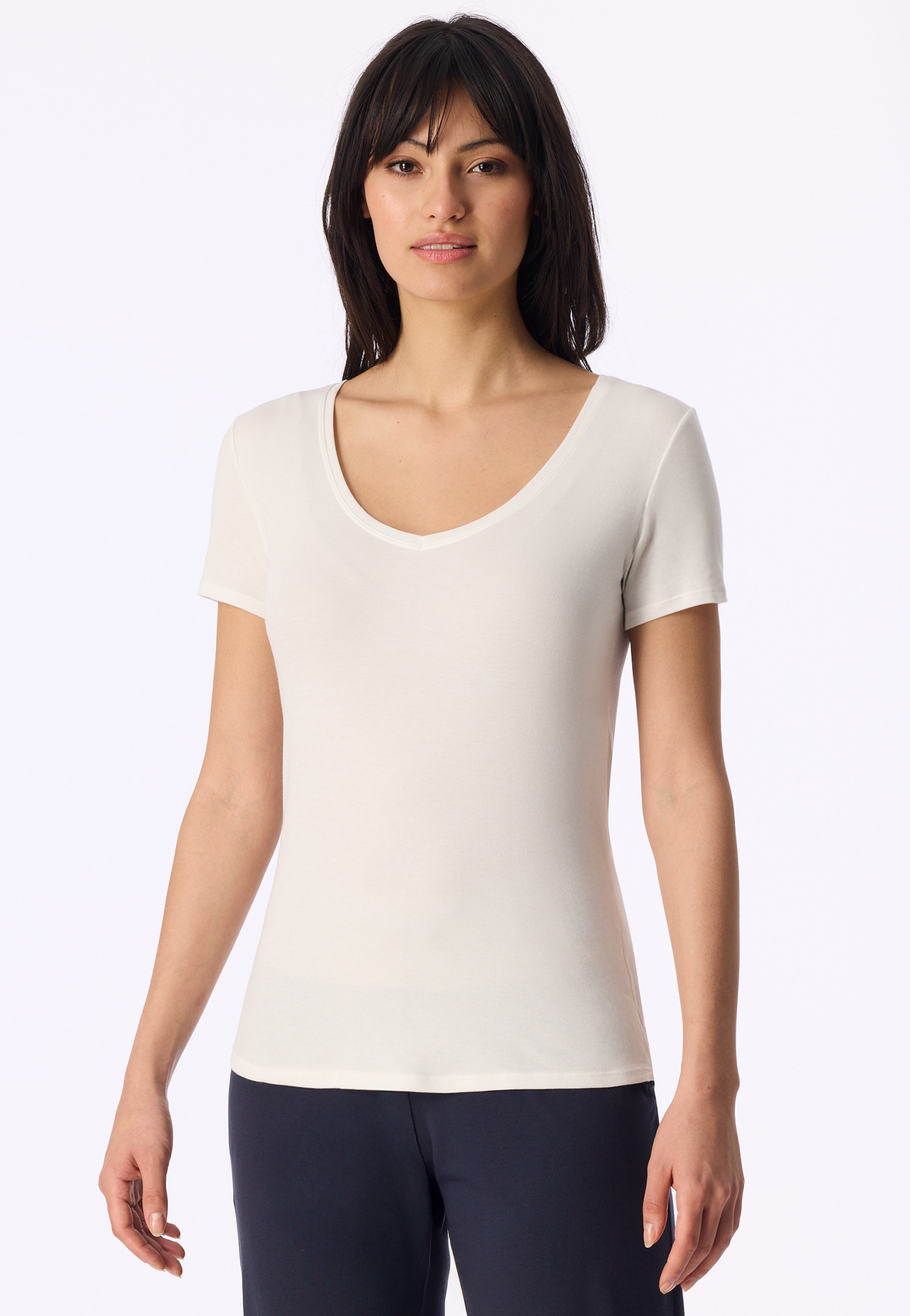 Schiesser T-Shirt "Naturschönheit" mit V-Ausschnitt, kurzem Arm, Feinripp-Qualität
