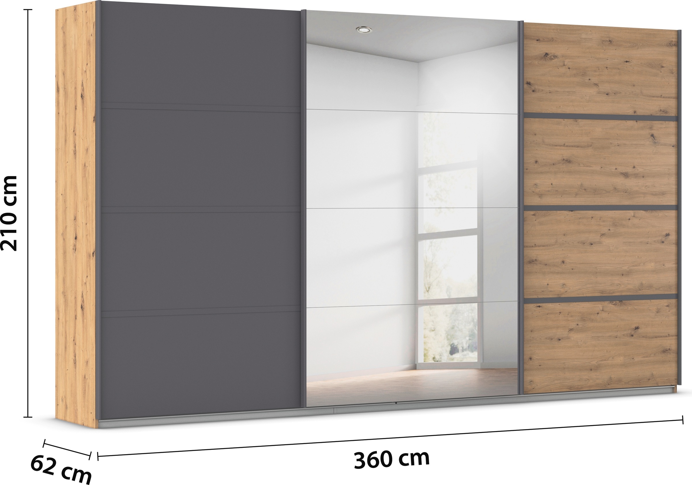 rauch Kleiderschrank »Schwebetürenschrank OTTO´s Choice Garderobe Schrank TOP ANGEBOT Avola«, (in 3 verschiedenen Ausstattungen BASIC/CLASSIC/PREMIUM inkl. Spiegel), mit eleganten Zierleisten in Chrom, Schwarz oder Weiß MADE IN GERMANY
