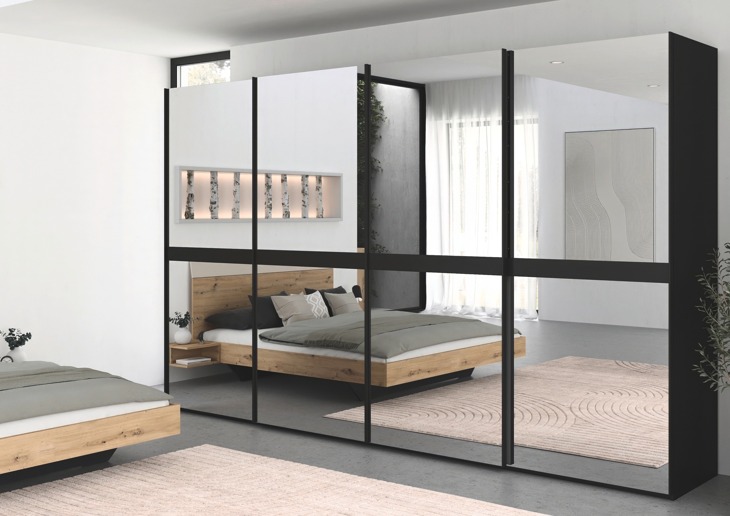 rauch Schwebetürenschrank »Kleiderschrank Schrank Garderobe Schlafzimmerschrank SCALE-LINE«, edle Optik mit Bauchbinde in Korpusfarbe Spiegelfront MADE IN GERMANY
