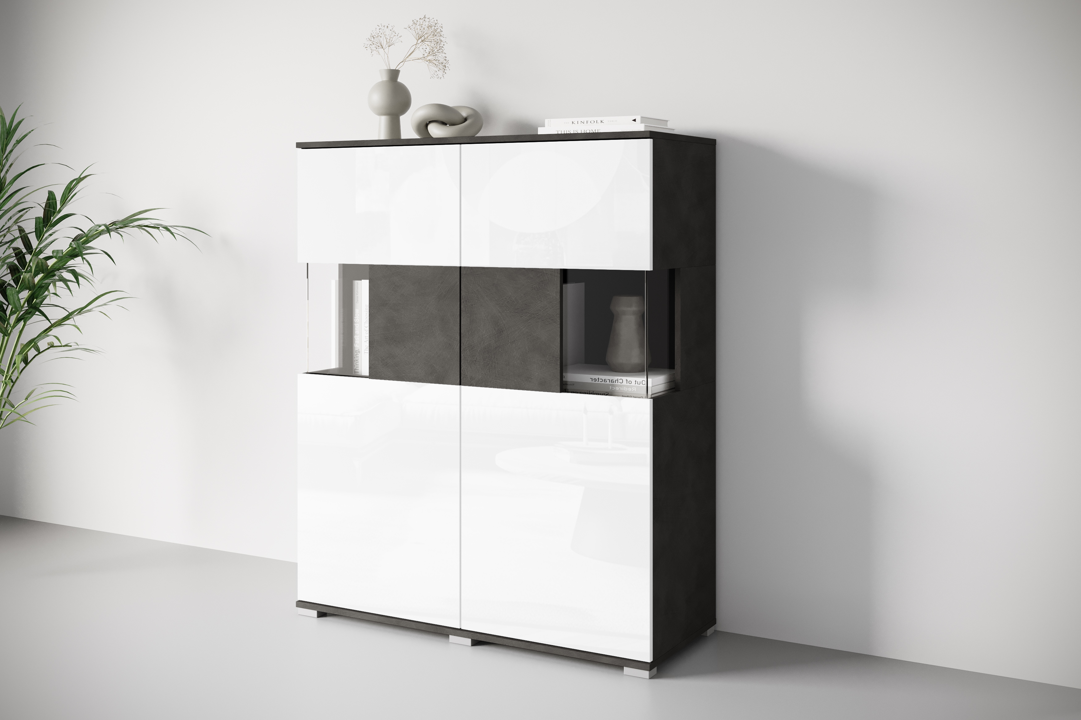 OTTO home Highboard "Kenia" 1 Stk. tlg. Modernes Highboard mit Glastüren, Breite 100 cm