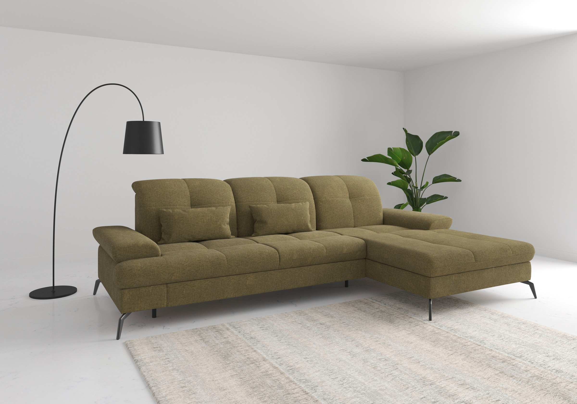 Ecksofa SIT & MORE "Amica, L-Form, inkl. Sitztiefenverstellung & Armteilverstellung", grün (olive), B:279cm H:90cm T:185cm, 100% Polyester, Sofas, Ecksofa, wahlweise mit Bettfunktion, Bettkasten und Kopfteilverstellung 7