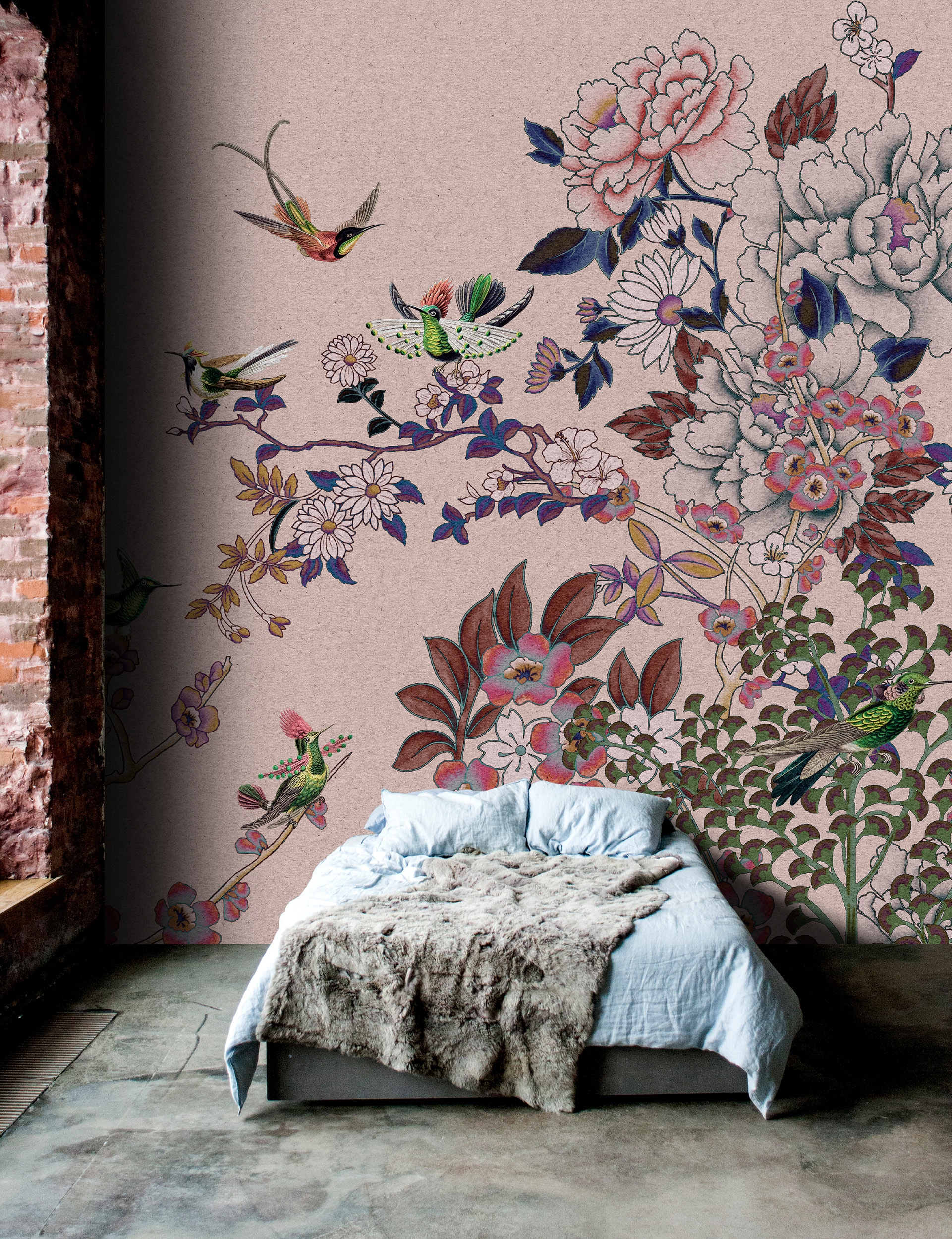living walls Vliestapete "Kolibri-Tapete florales Muster – Vögel & Blumen" matt glatt