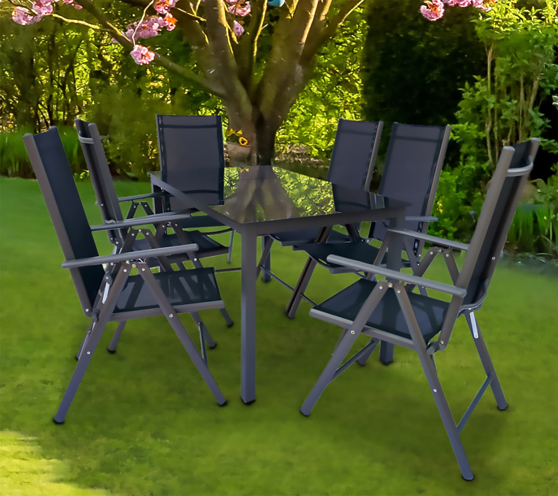 VCM Garten-Essgruppe »VCM 7 tlg. Gartenmöbel Set | Sitzgruppe Essgruppe | 1x Tisch, 6x Stühle | Tisch Maße ca. H. 76 x B. 190 x T. 80 cm | Stühle 190 SW«, (7 tlg., SW)