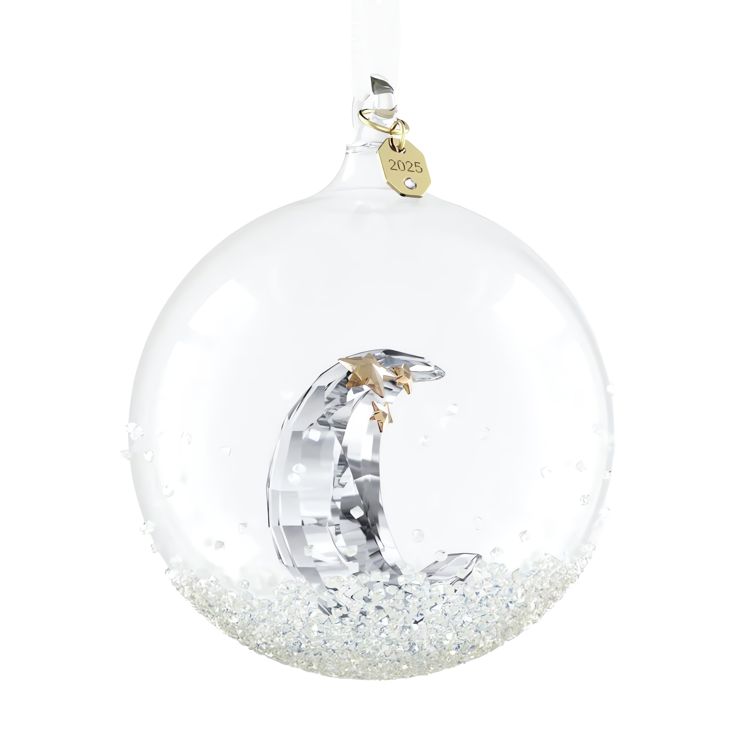 Dekohänger SWAROVSKI "Kristallfigur Sammelfigur Annual Edition Weihnachtskugel", weiß (kristallweiß, goldfarben, weiß), Dekohänger, Baumwolle, Kristallglas, Metall, Swarovski Kristall 3