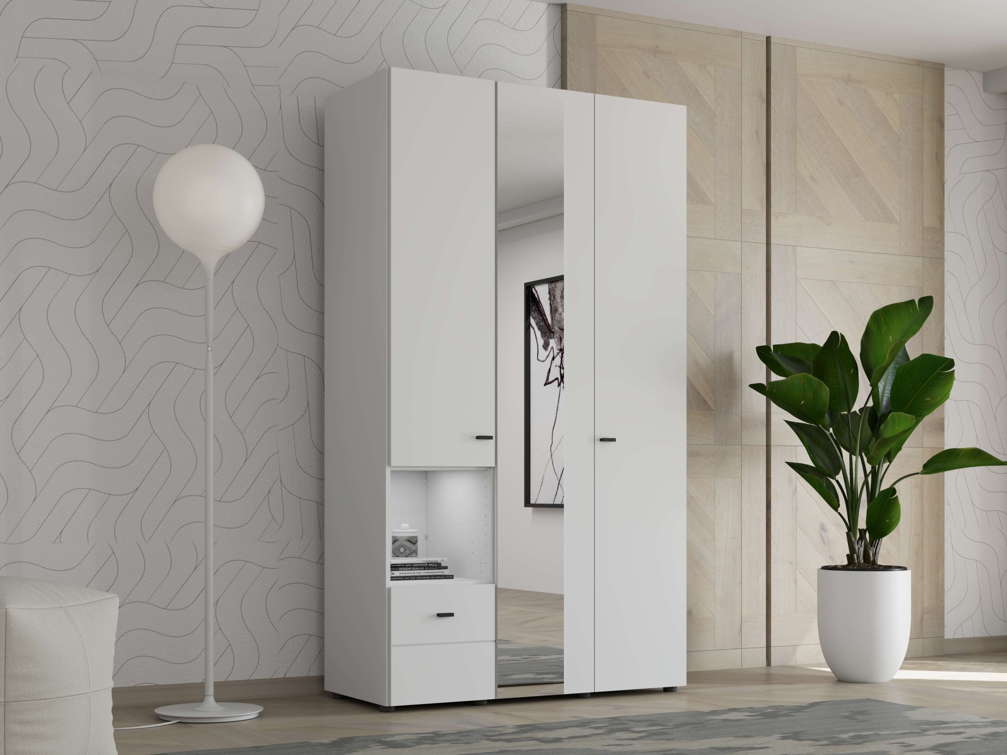 Home affaire Kleiderschrank »Campsie Schlafzimmerschrank, Drehtürenschrank,  Wäscheschrank« 2 Breiten, inkl. Spiegel, Schublade, Kleiderstange & Stauraum