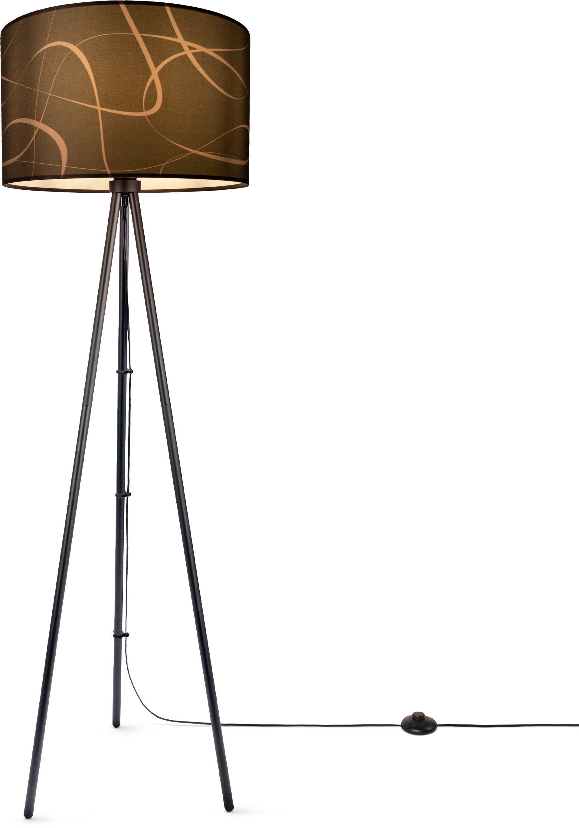 PACO HOME Stehlampe "Trina Tribal", H: 148,5cm, schwarz, Wohnzimmer, Leuchten, Stehlampe Dreibein Mit Lampenschirm Stoff Stativ Modern Vintage Uni
