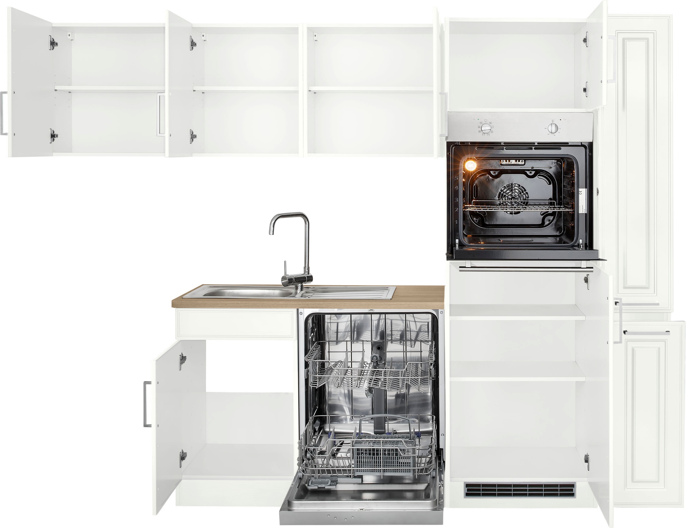 HELD MÖBEL Winkelküche »Stockholm«, Stellbreite 260/170 cm, mit E-Geräten, MDF Frontenl