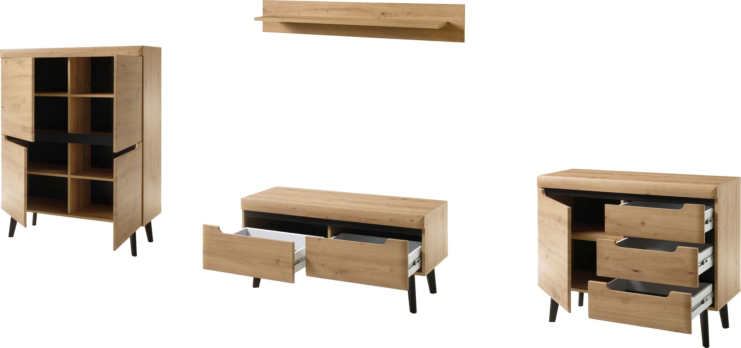 Home affaire Wohnwand »Torge, Anbauwand, Schrankwand, Mediawand, Wohnzimmer-Set« 4 Stk. tlg.