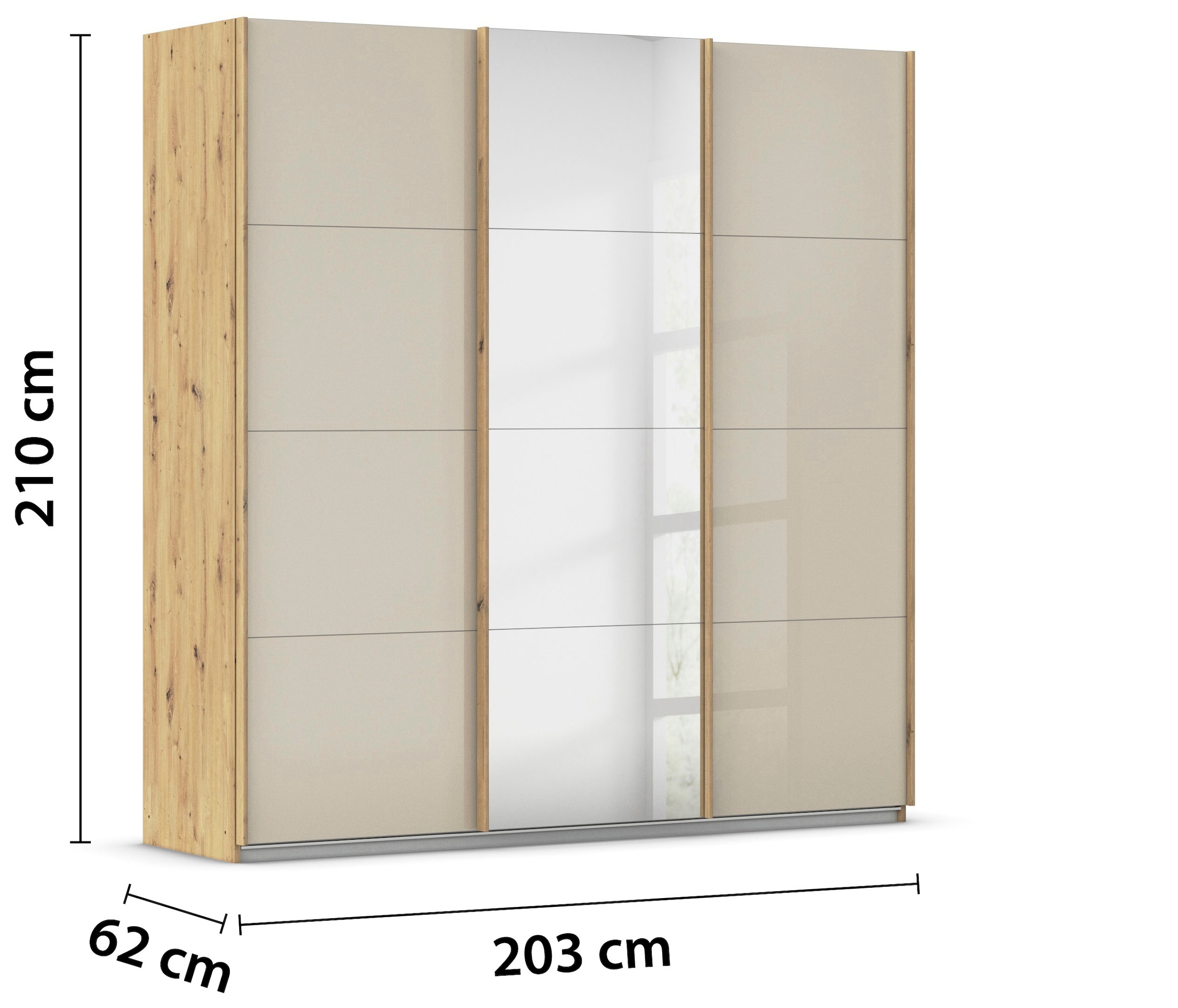 rauch Schwebetürenschrank »Kleiderschrank Schrank Garderobe KOLUNA mit Glastüren und Spiegel« 3 Ausstattungen BASIC/CLASSIC/PREMIUM (inkl. SOFT-CLOSE-FUNKTION),  Breiten 203/271/315/360 cm Höhen 210/229 cm MADE IN GERMANY