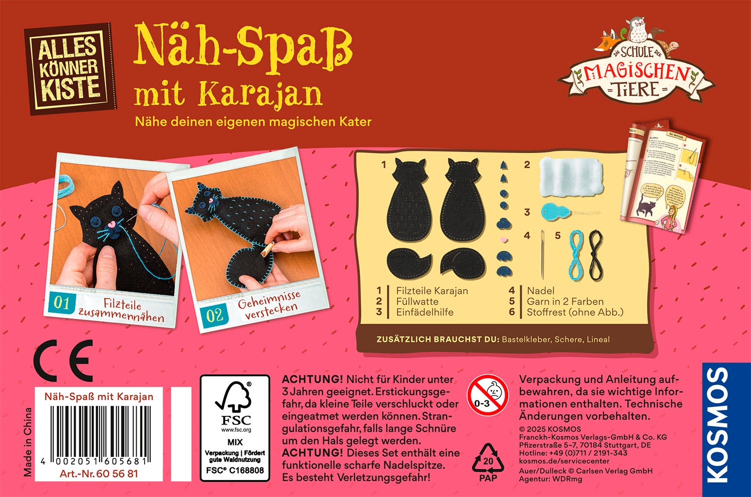 Kosmos Kreativset »AllesKönnerKiste - Die Schule der magischen Tiere Nähspaß mit Karajan«