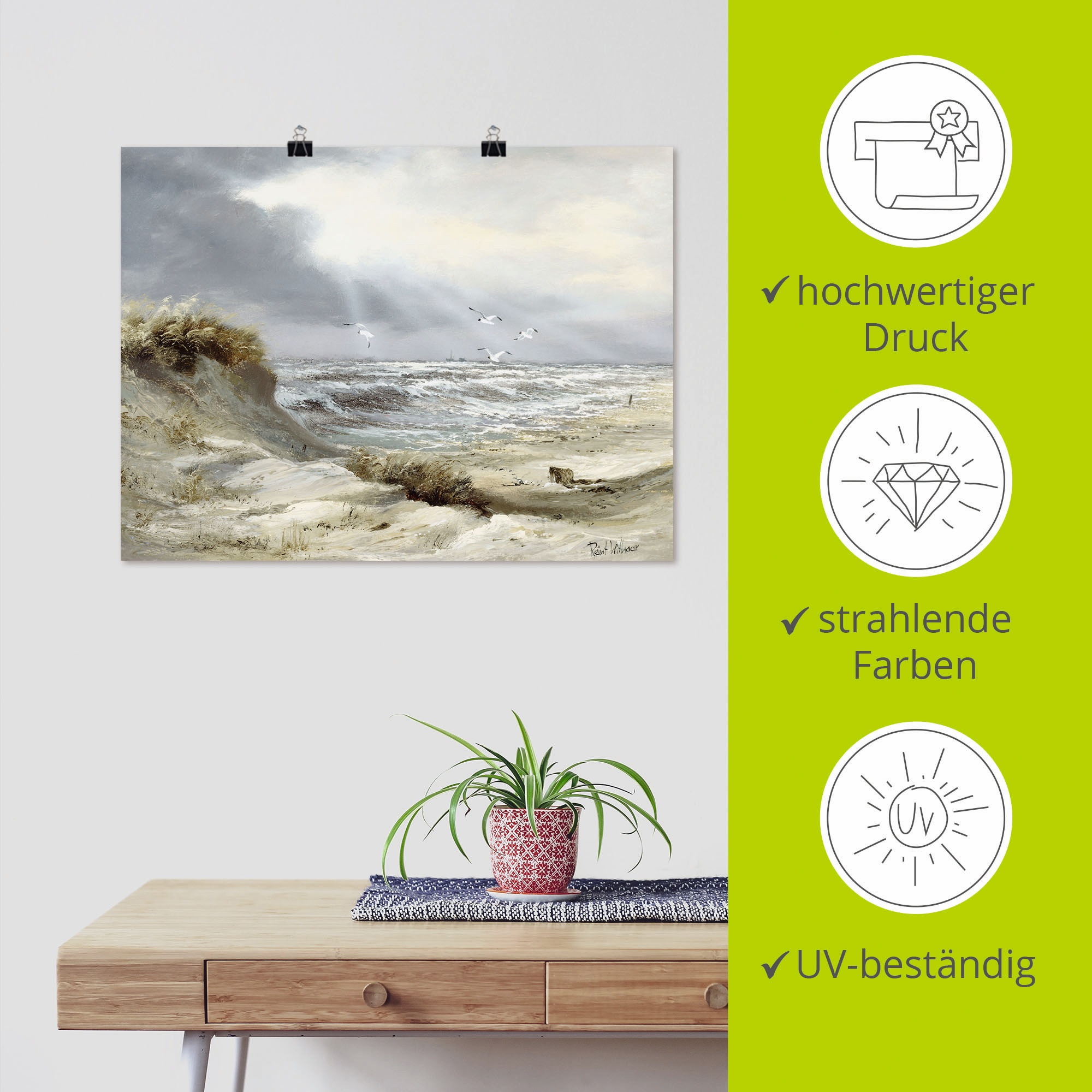 Artland Wandbild »Dünen an der stürmischen See«, Küste, (1 St.), als Leinwandbild, Poster, Wandaufkleber in verschied. Größen