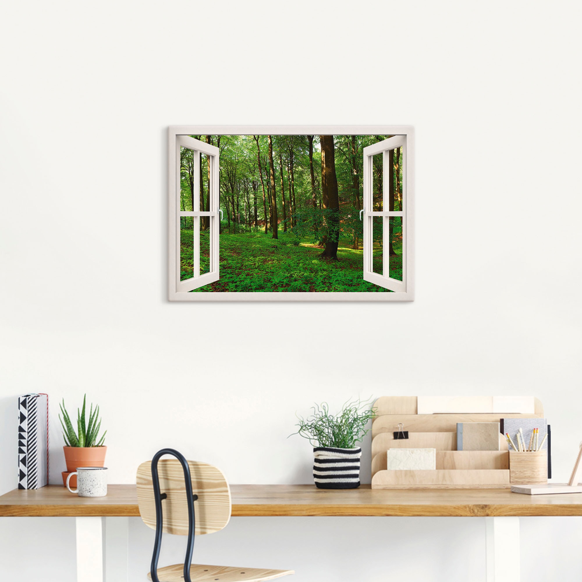 Artland Leinwandbild »Panorama Sommerwald, weiß«, Fensterblick, (1 St.), auf Keilrahmen gespannt