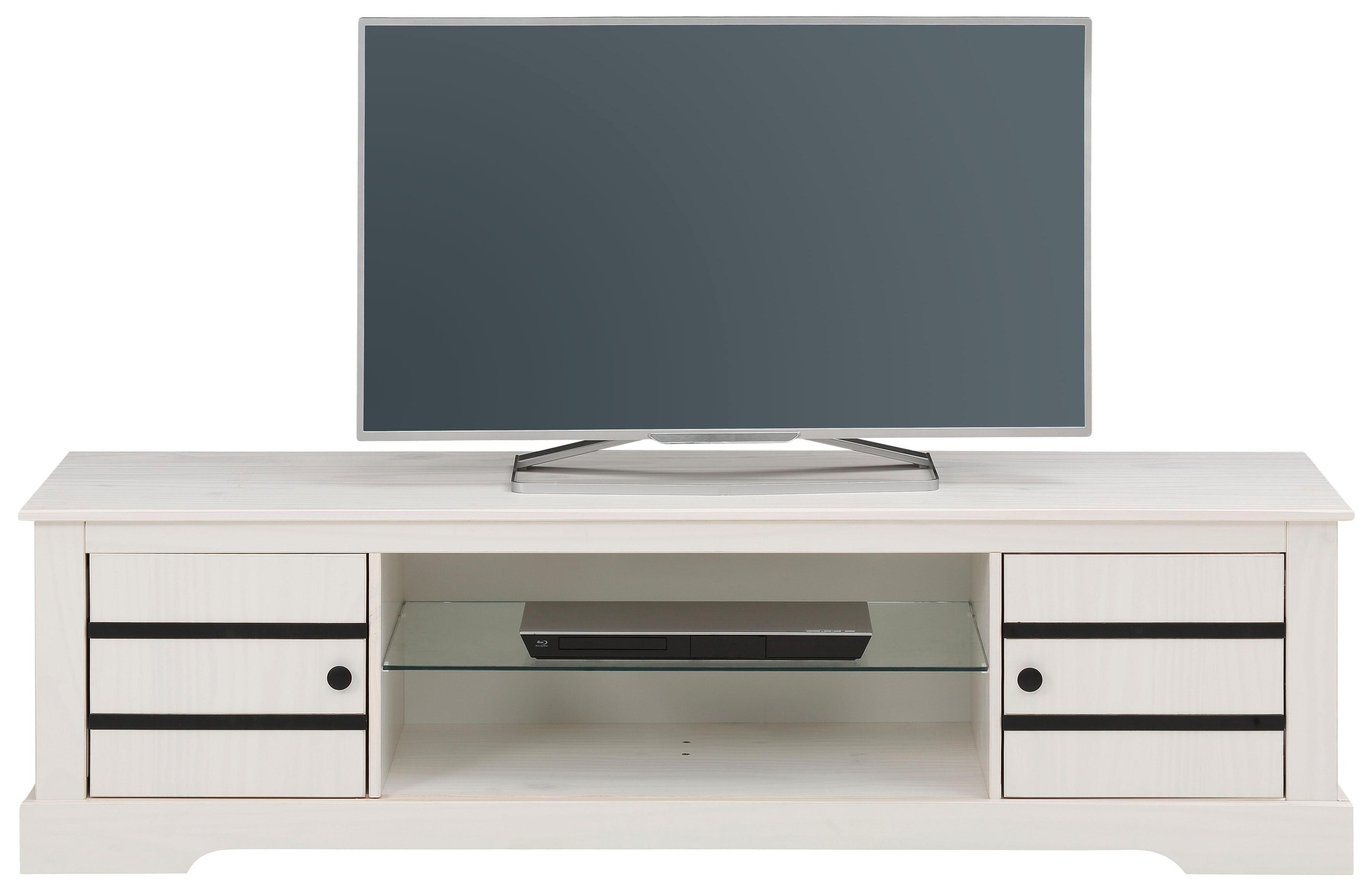 Home affaire Lowboard, Kommode aus massivem Kiefernholz, mit Glasboden, Breite 160 cm