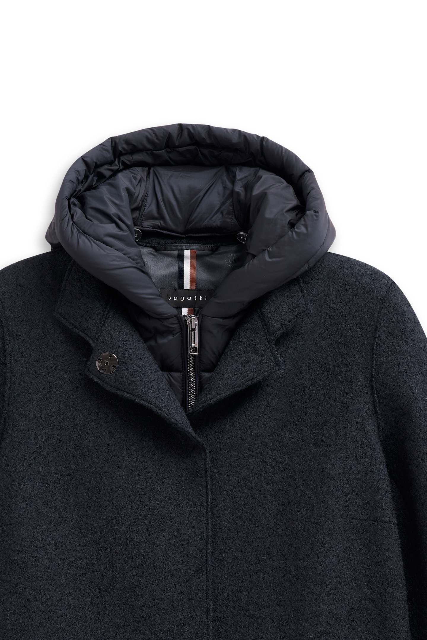 bugatti Wollmantel »Modern Fit«, mit Kapuze & herausnehmbarer Weste