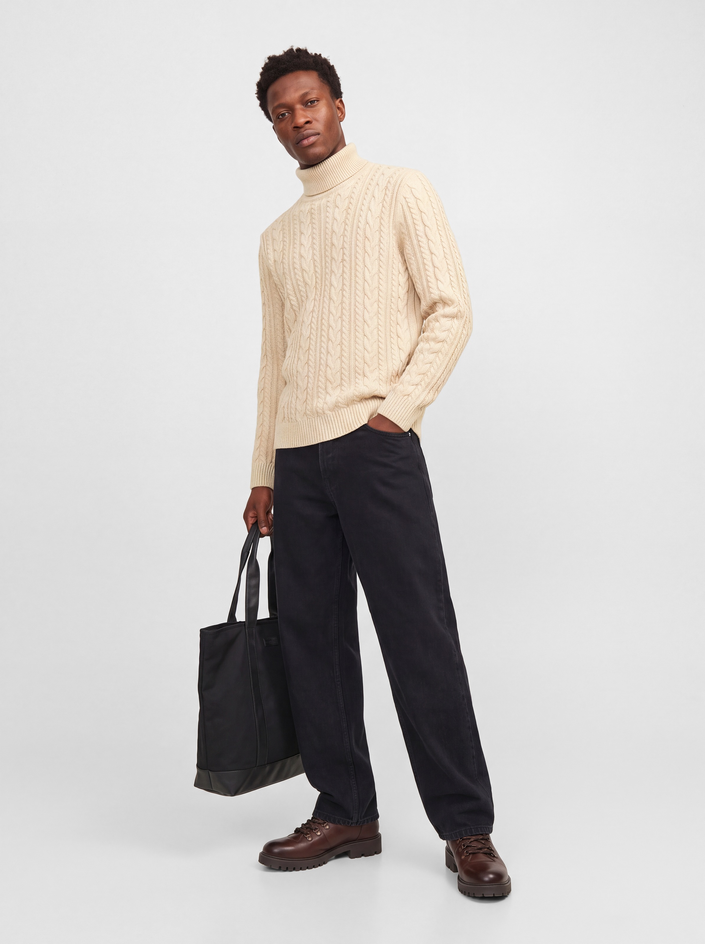 Jack & Jones Rollkragenpullover »JPRBLUCALLUM CABLE KNIT ROLL NECK« Materialmix, regular fit