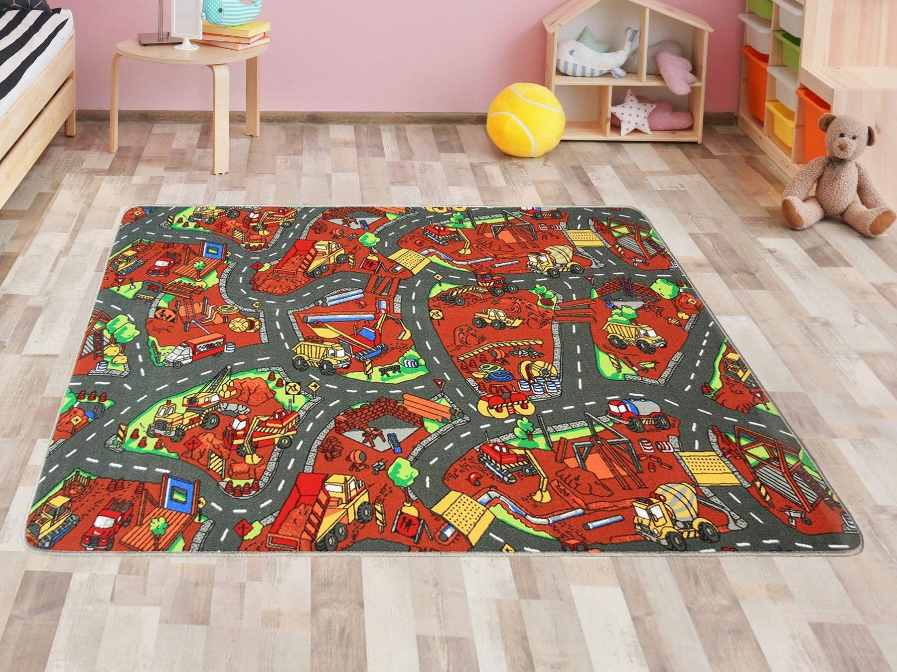 Primaflor-Ideen in Textil Kinderteppich »BAUSTELLE, Made in Belgium«, rechteckig, 5 mm Höhe, Straßen-Spiel-Teppich, Kinderzimmer