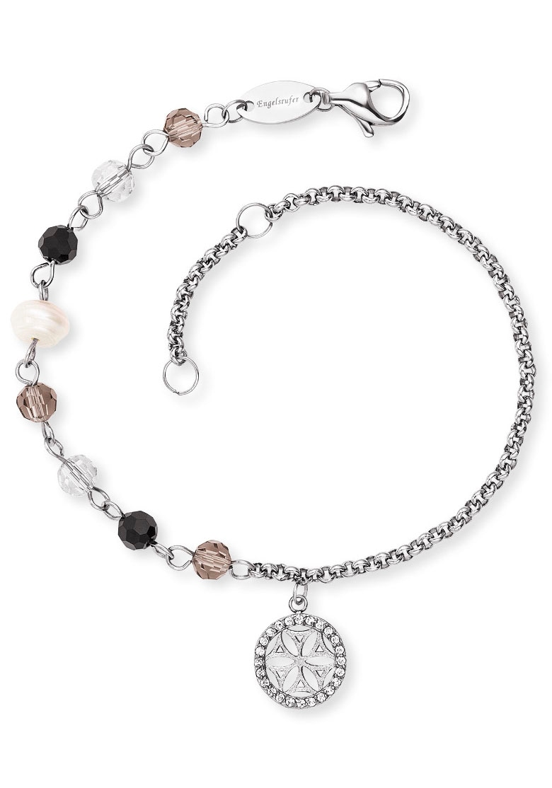 ENGELSRUFER Damen Fußkette "BOHO Lebensblume", Edelstahl Perlen, silber, Edelstahl, Perlen, Fußketten, mit Zirkonia (synth.) - mit Glasperle,