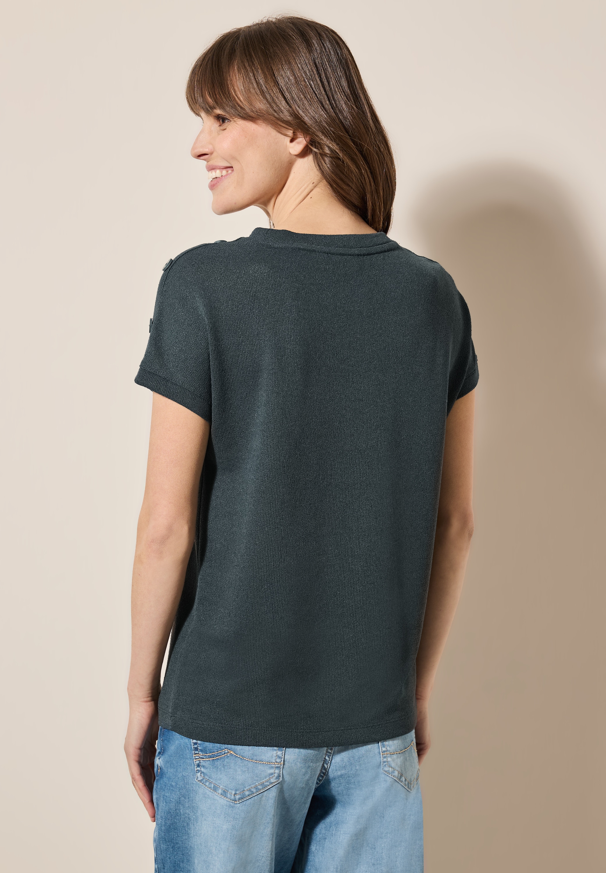 Cecil T-Shirt, in Struktur-Optik und mit Knopf-Details