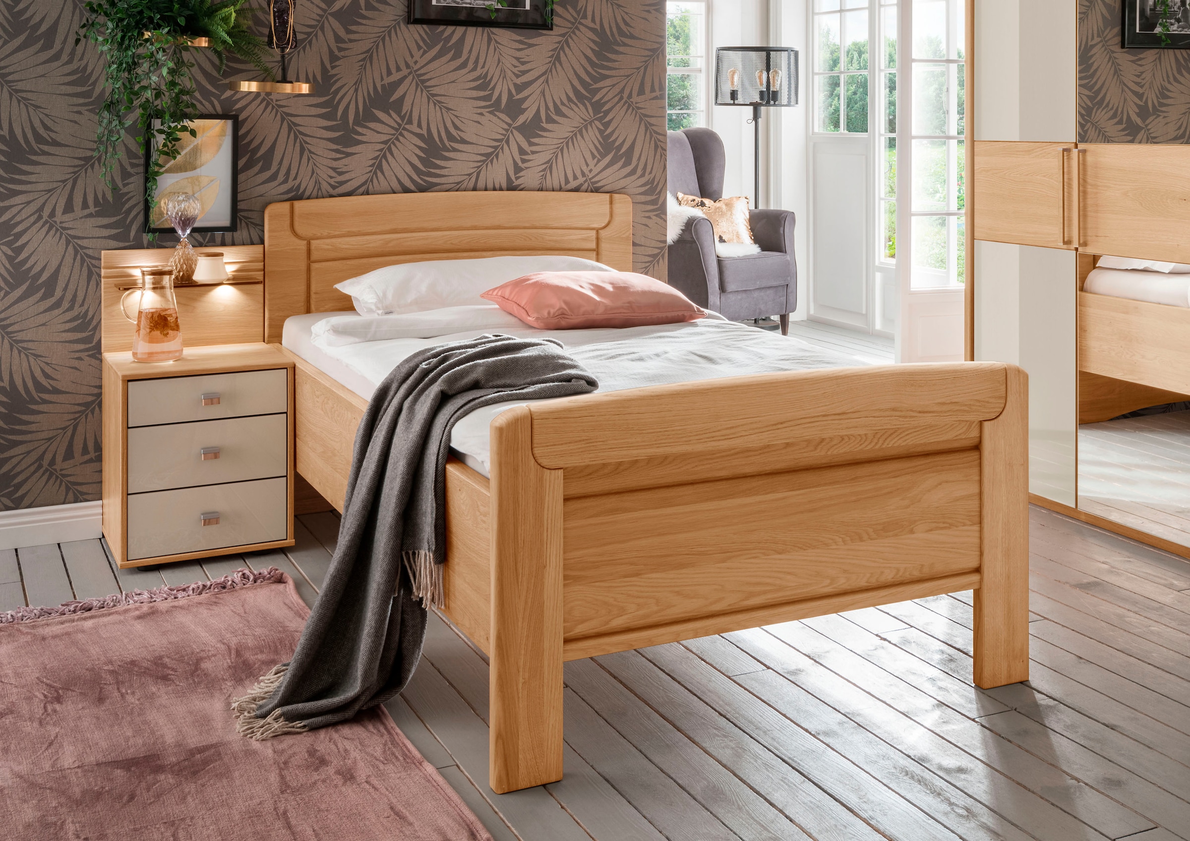 WIEMANN Holzbett "Kiruna, Bettgestell, Bettrahmen, teilmassiv Eiche", (4-fa günstig online kaufen