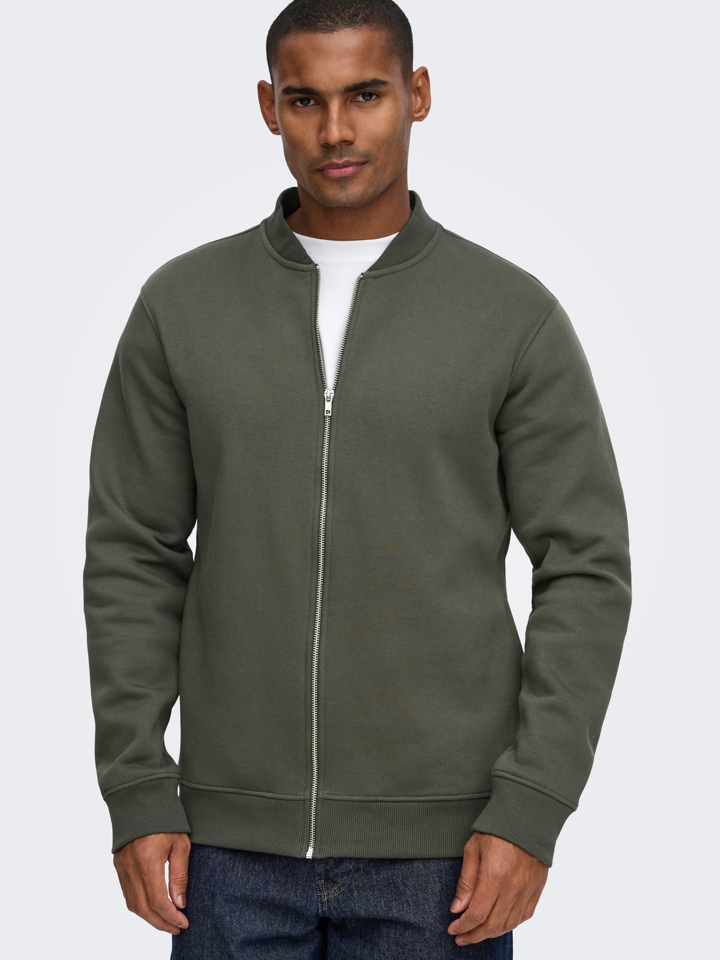 ONLY & SONS Sweatjacke "ONSCERES REG ZIP BOMBER JCK NOOS" Baumwollmischung, regular fit