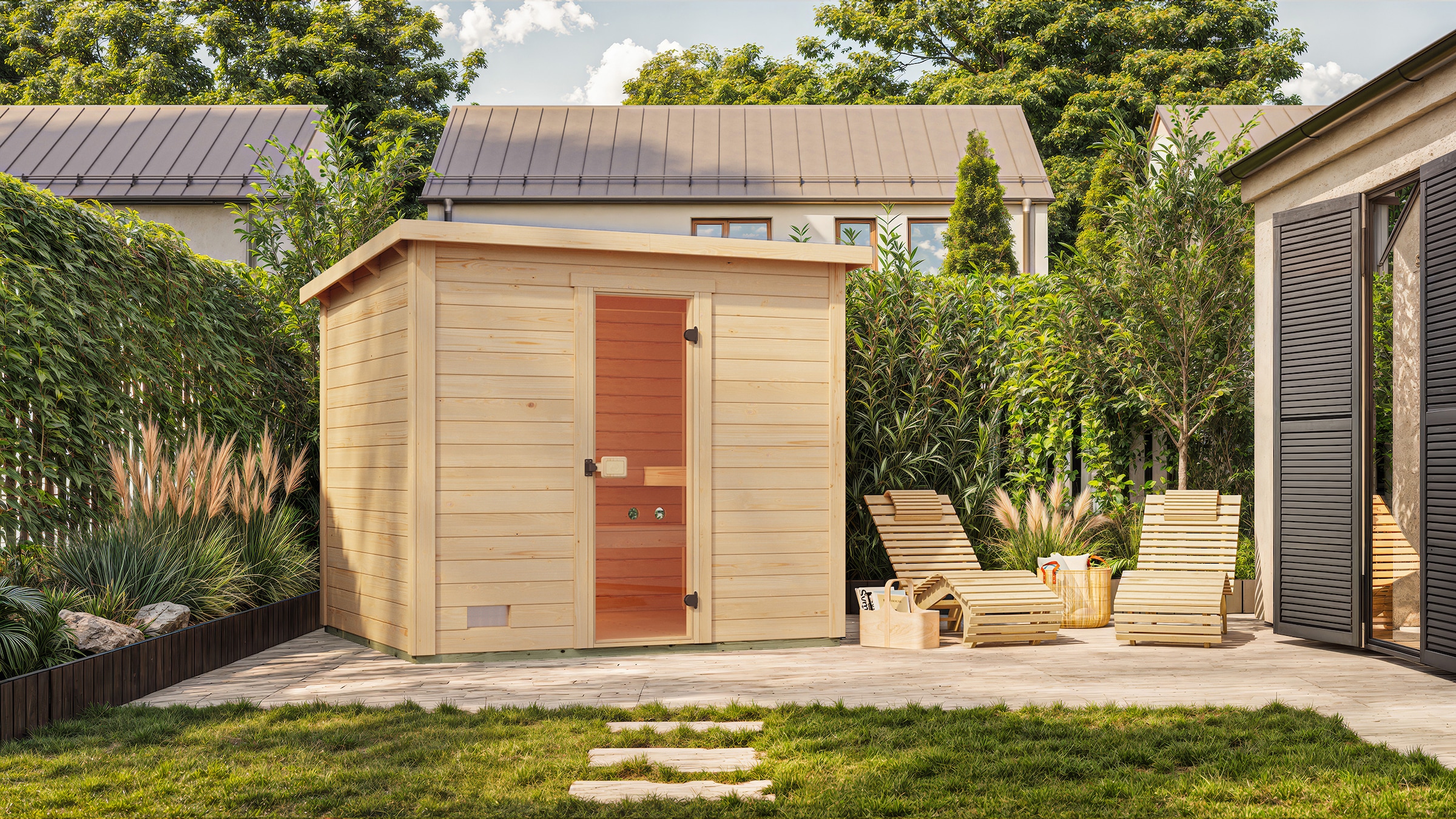 WEKA Saunahaus "Kaapi 4", Saunaofen, externe Steuerung, 9 kWnaturbelassen, Garten, Saunen, Blockbohlen aus Fichtenholz