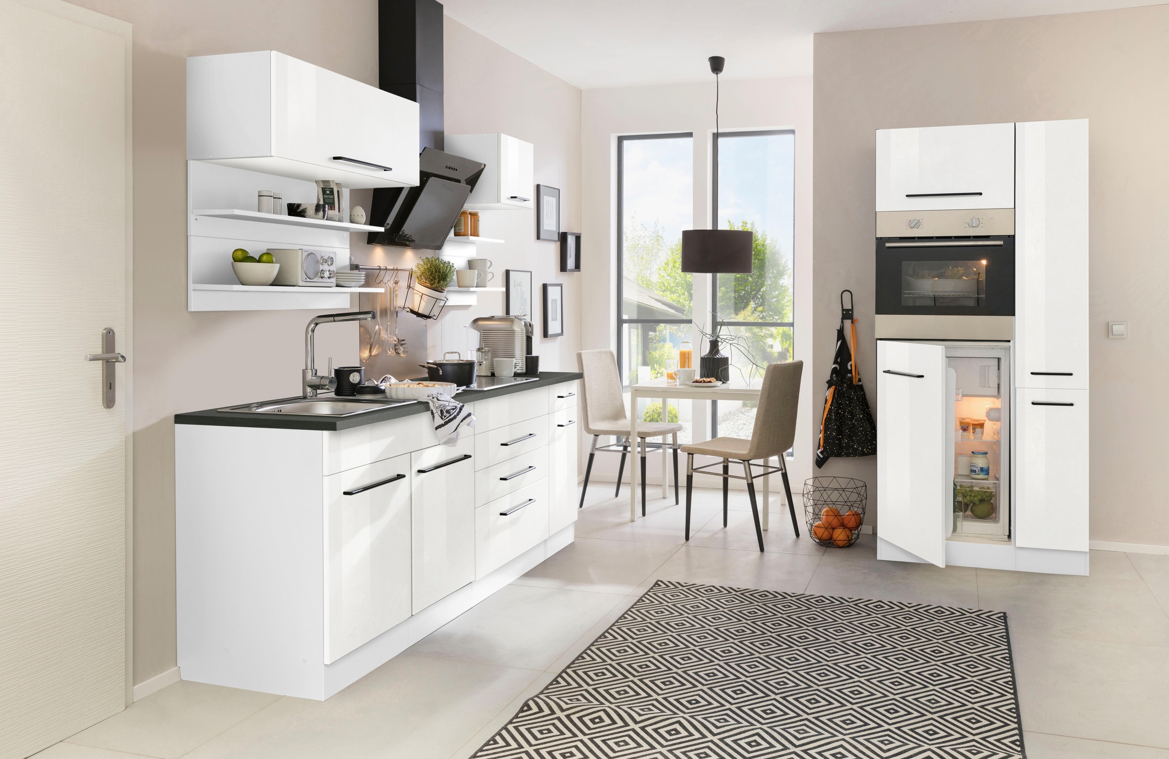 KOCHSTATION Küchenzeile »KS-Tulsa«, mit E-Geräten, Breite 320 cm, schwarze Metallgriffe, MDF Fronten
